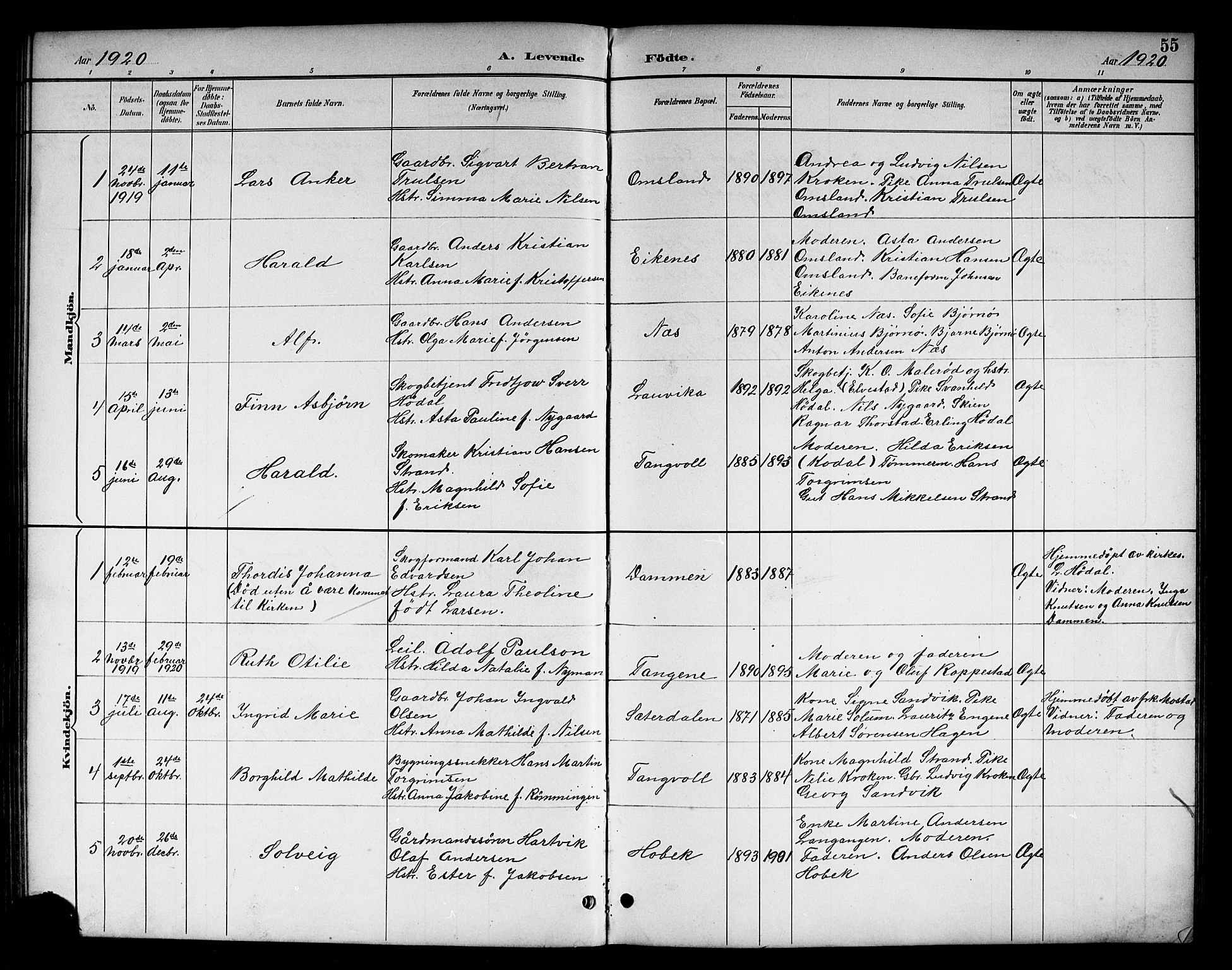 Brunlanes kirkebøker, AV/SAKO-A-342/G/Gc/L0002: Parish register (copy) no. III 2, 1891-1922, p. 55