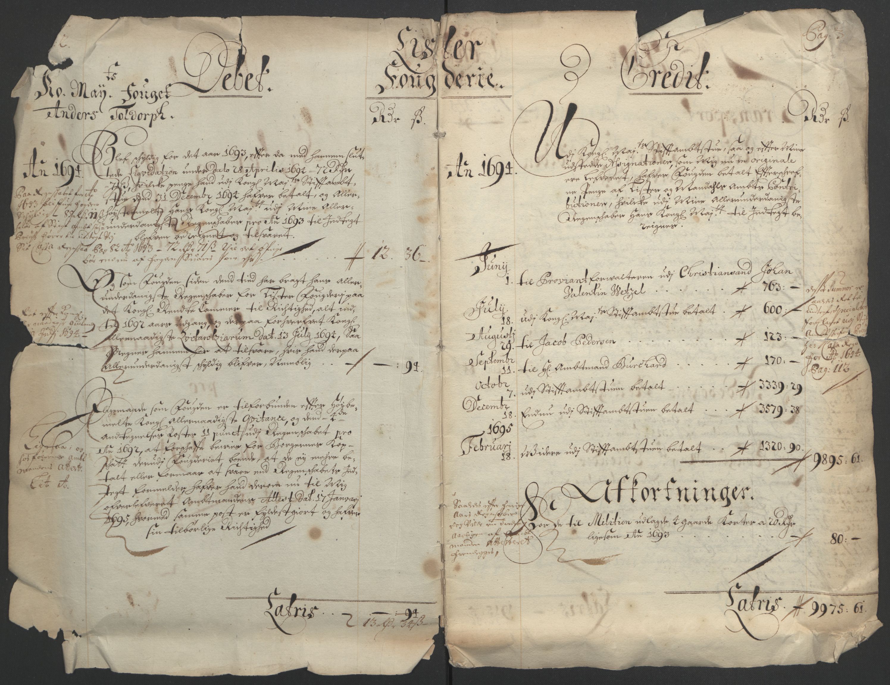 Rentekammeret inntil 1814, Reviderte regnskaper, Fogderegnskap, AV/RA-EA-4092/R43/L2545: Fogderegnskap Lista og Mandal, 1694-1695, p. 5