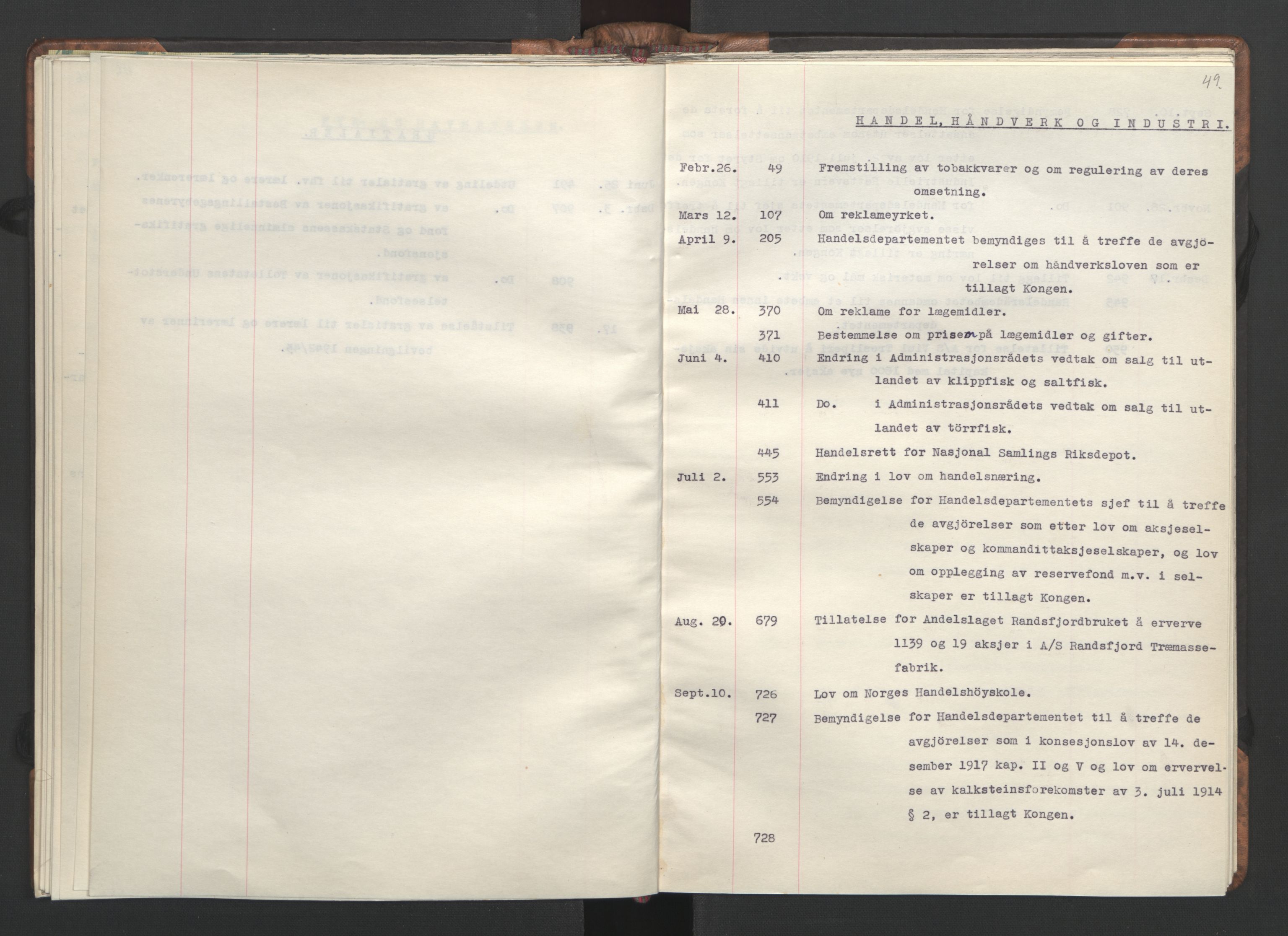 NS-administrasjonen 1940-1945 (Statsrådsekretariatet, de kommisariske statsråder mm), RA/S-4279/D/Da/L0002: Register (RA j.nr. 985/1943, tilgangsnr. 17/1943), 1942, p. 52