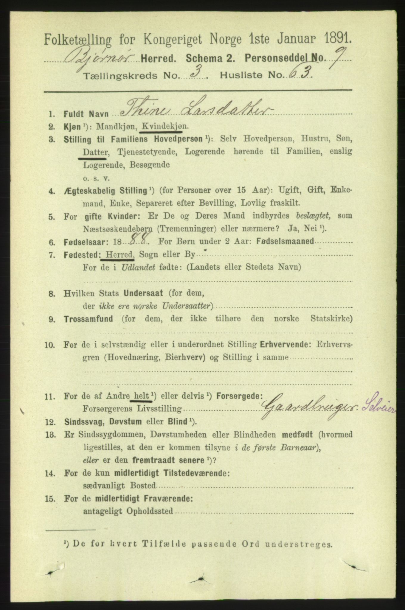 RA, 1891 census for 1632 Bjørnør, 1891, p. 1630
