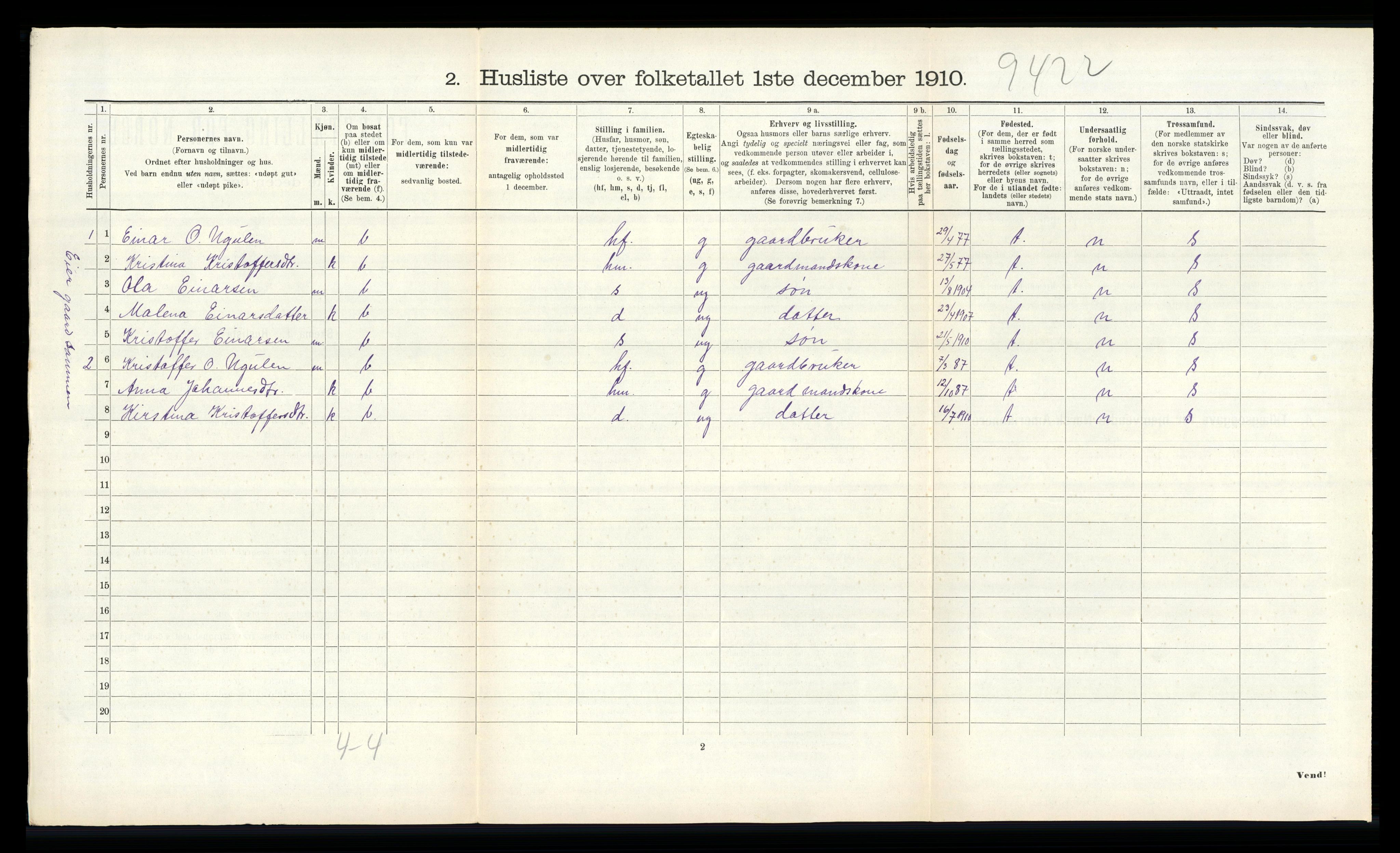 RA, 1910 census for Hafslo, 1910, p. 888