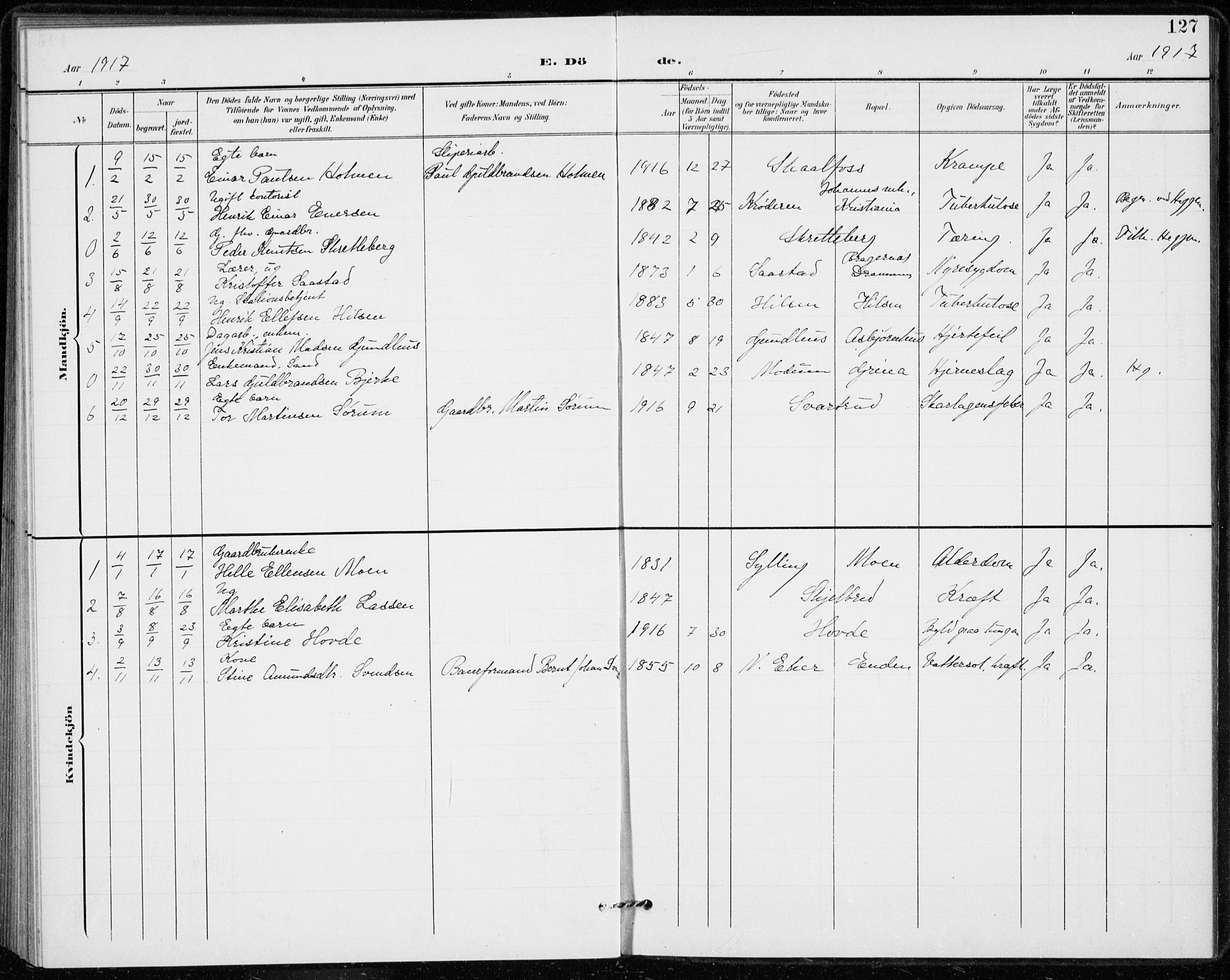 Modum kirkebøker, AV/SAKO-A-234/F/Fa/L0020: Parish register (official) no. 20, 1900-1917, p. 127