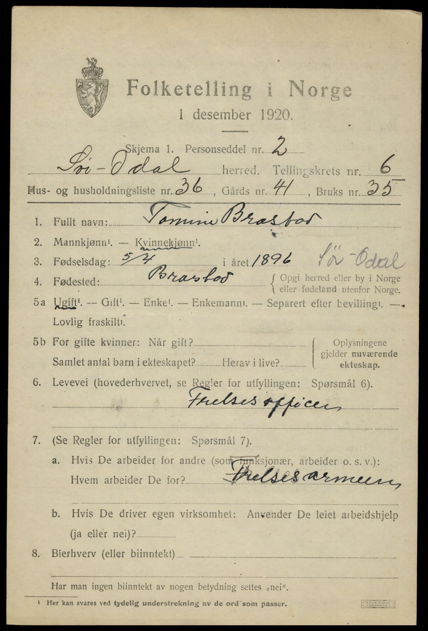 SAH, 1920 census for Sør-Odal, 1920, p. 7197