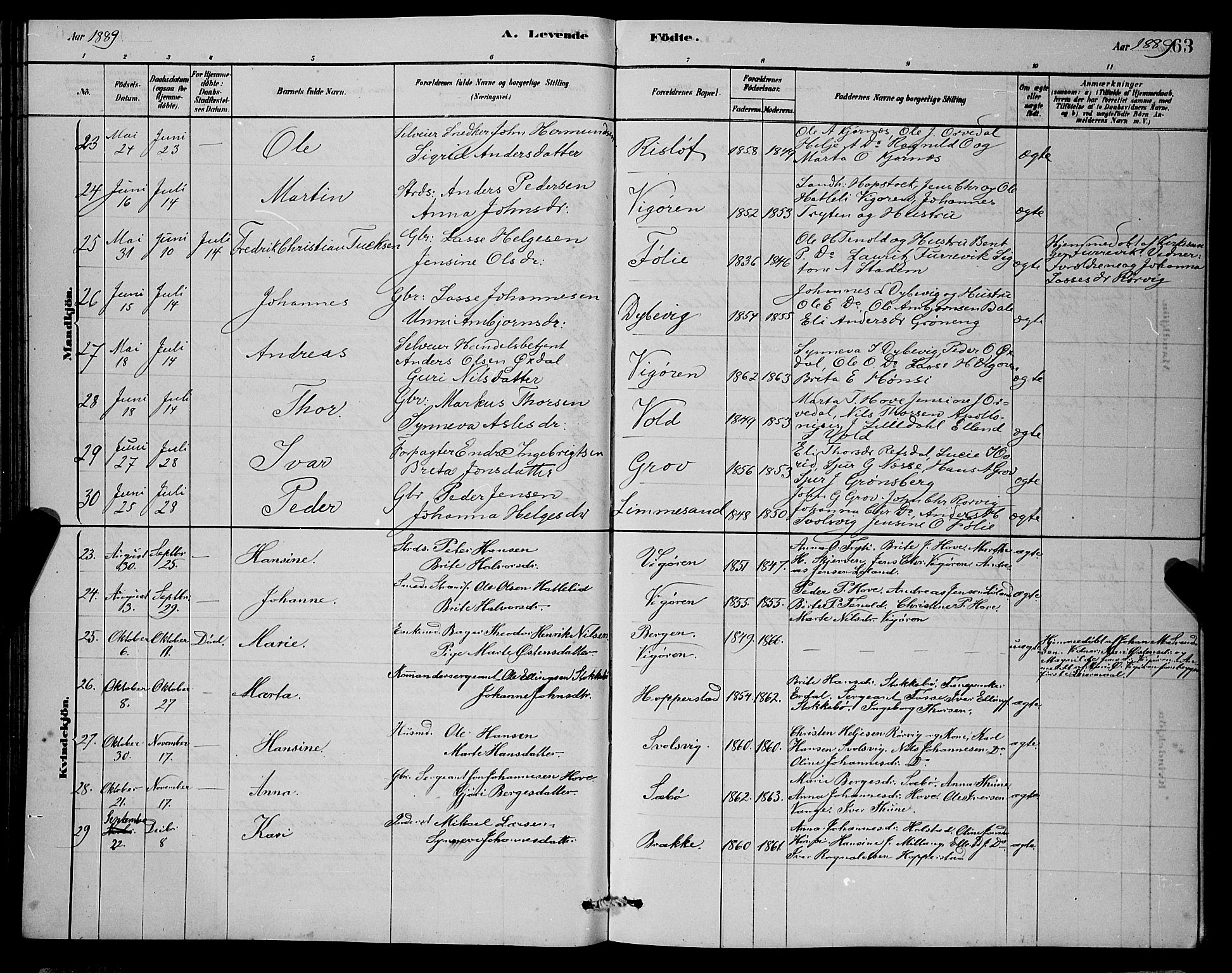 Vik sokneprestembete, AV/SAB-A-81501/H/Hab/Haba/L0003: Parish register (copy) no. A 3, 1878-1894, p. 63