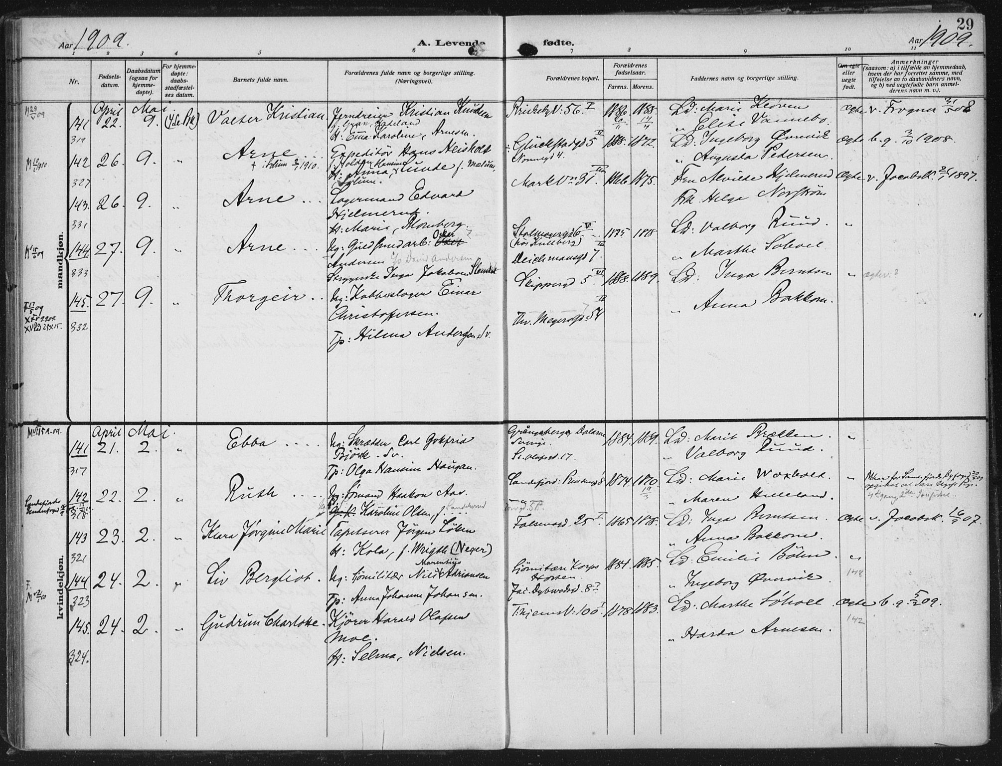 Rikshospitalet prestekontor Kirkebøker, AV/SAO-A-10309b/F/L0014: Parish register (official) no. 14, 1909-1912, p. 29