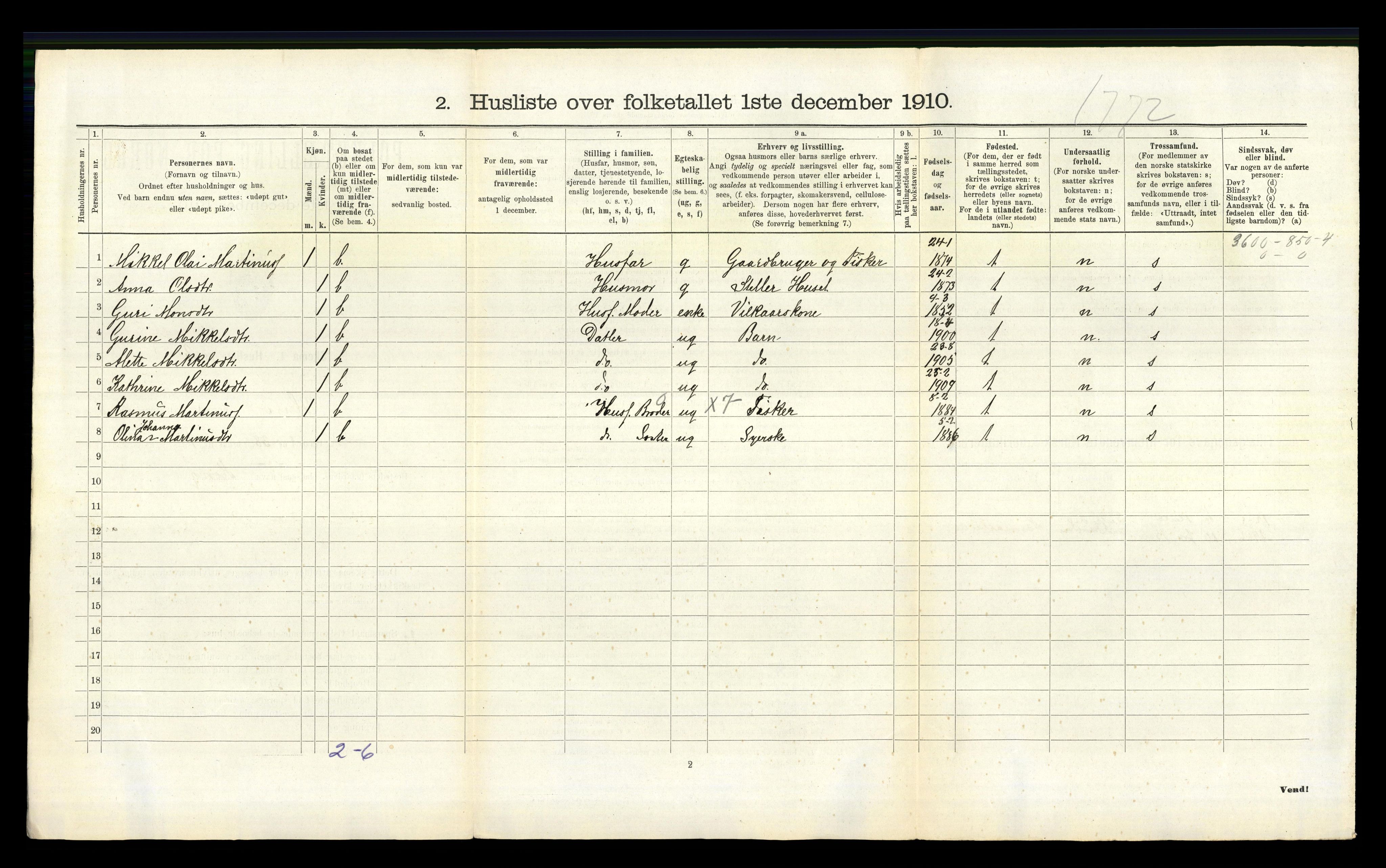 RA, 1910 census for Herdla, 1910, p. 835