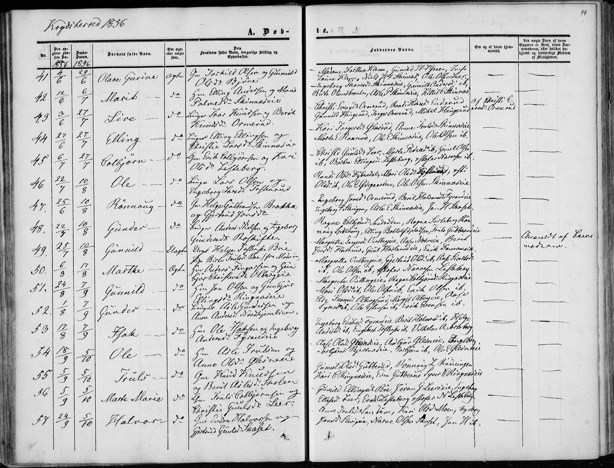 Sigdal kirkebøker, AV/SAKO-A-245/F/Fa/L0008: Parish register (official) no. I 8, 1850-1859, p. 99