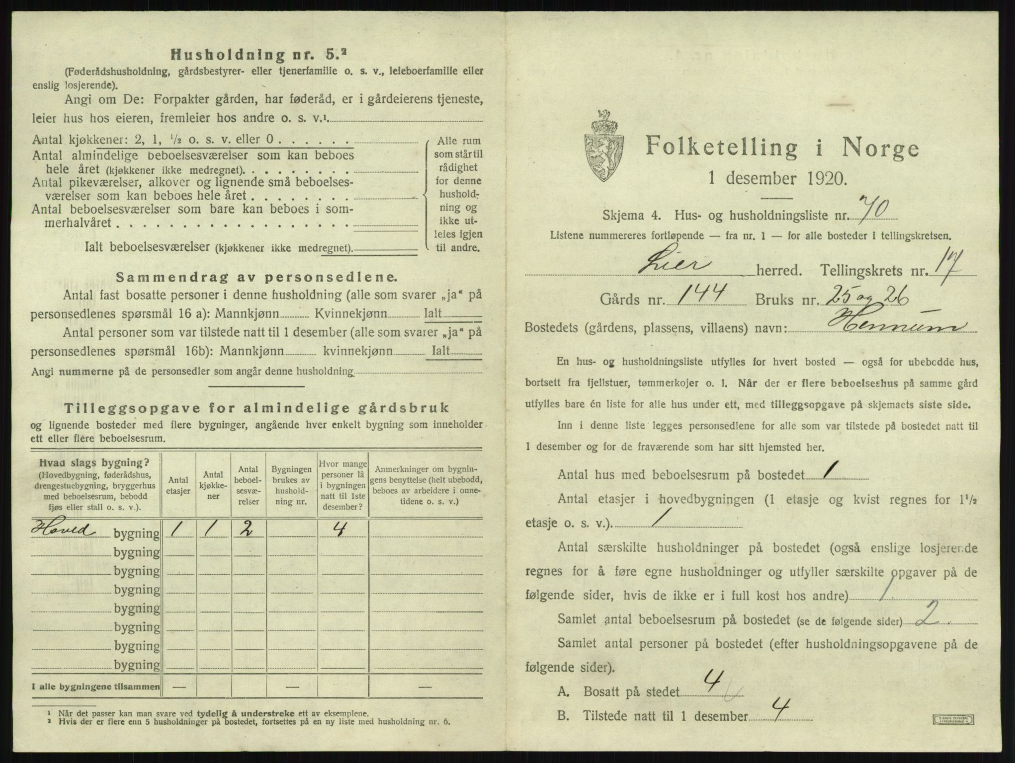 SAKO, 1920 census for Lier, 1920, p. 3037