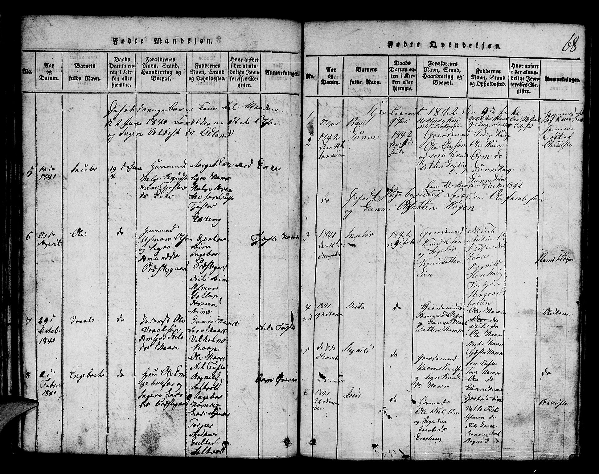 Røldal sokneprestembete, AV/SAB-A-100247: Parish register (copy) no. A 1, 1817-1860, p. 68