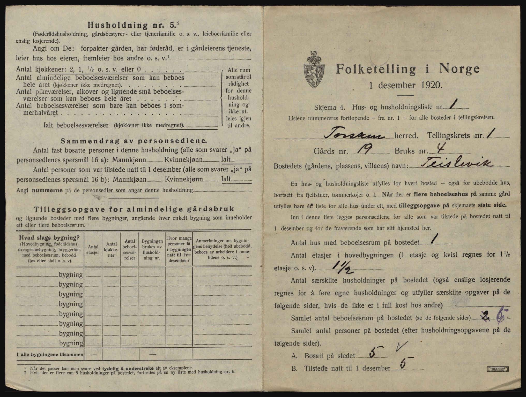 SATØ, 1920 census for Torsken, 1920, p. 32