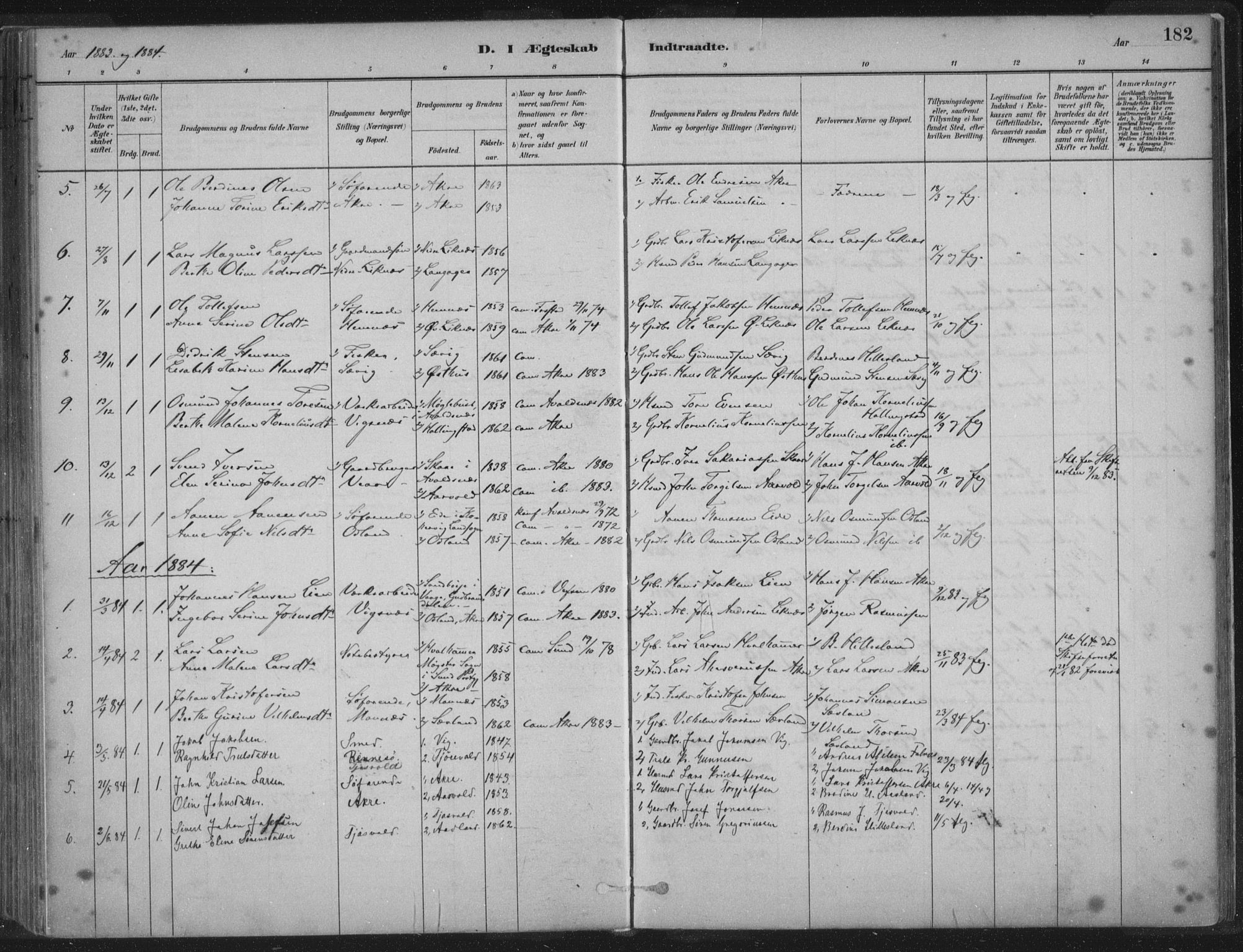 Kopervik sokneprestkontor, SAST/A-101850/H/Ha/Haa/L0004: Parish register (official) no. A 4, 1882-1905, p. 182