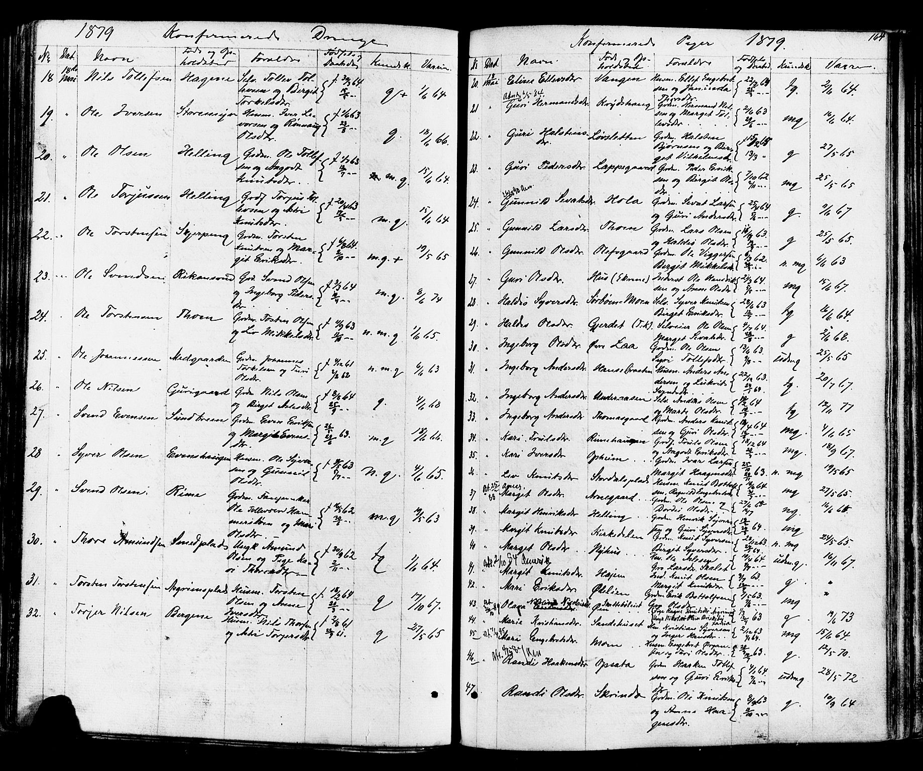 Ål kirkebøker, SAKO/A-249/F/Fa/L0007: Parish register (official) no. I 7, 1865-1881, p. 164