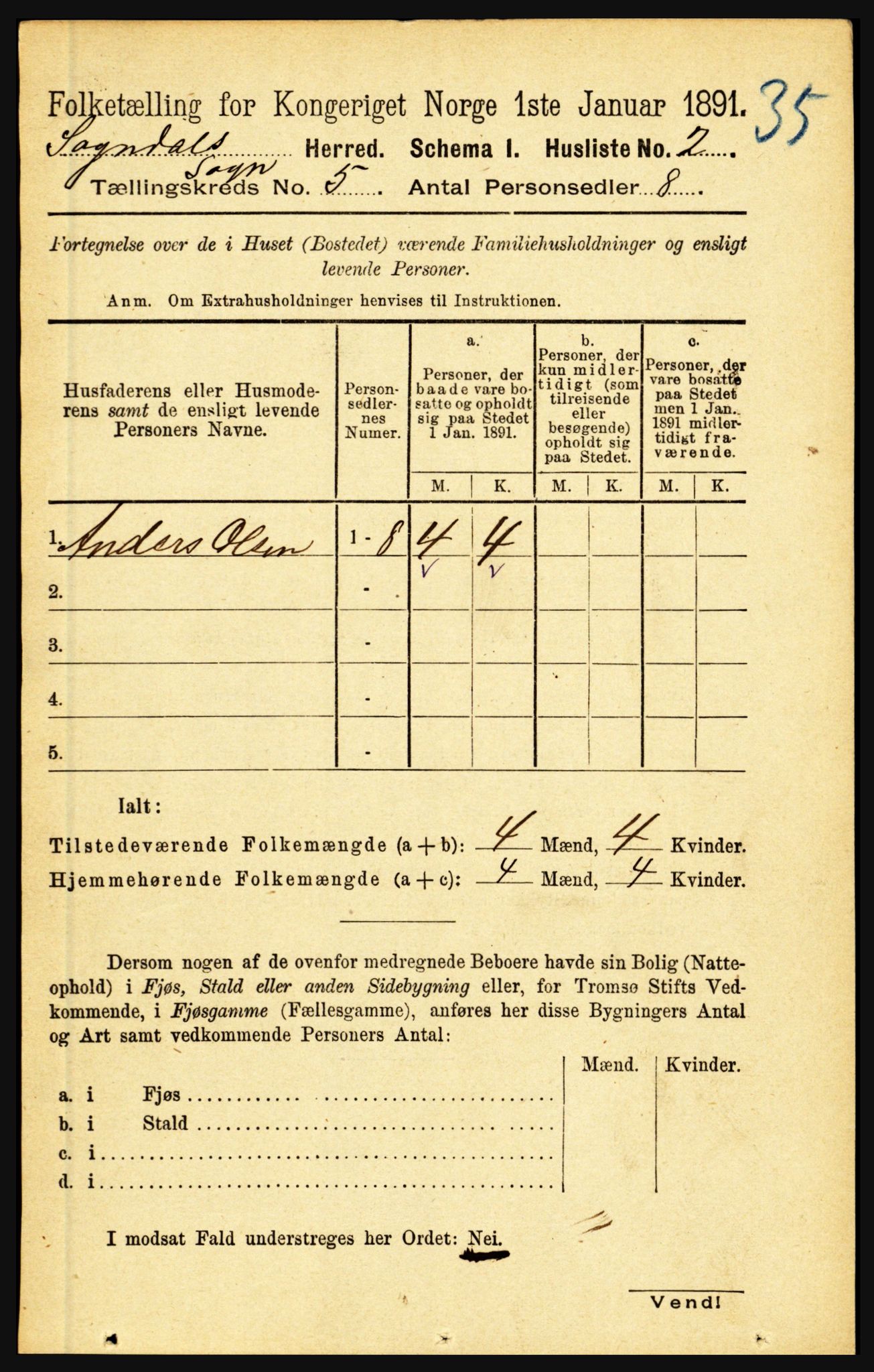 RA, 1891 census for 1420 Sogndal, 1891, p. 2264