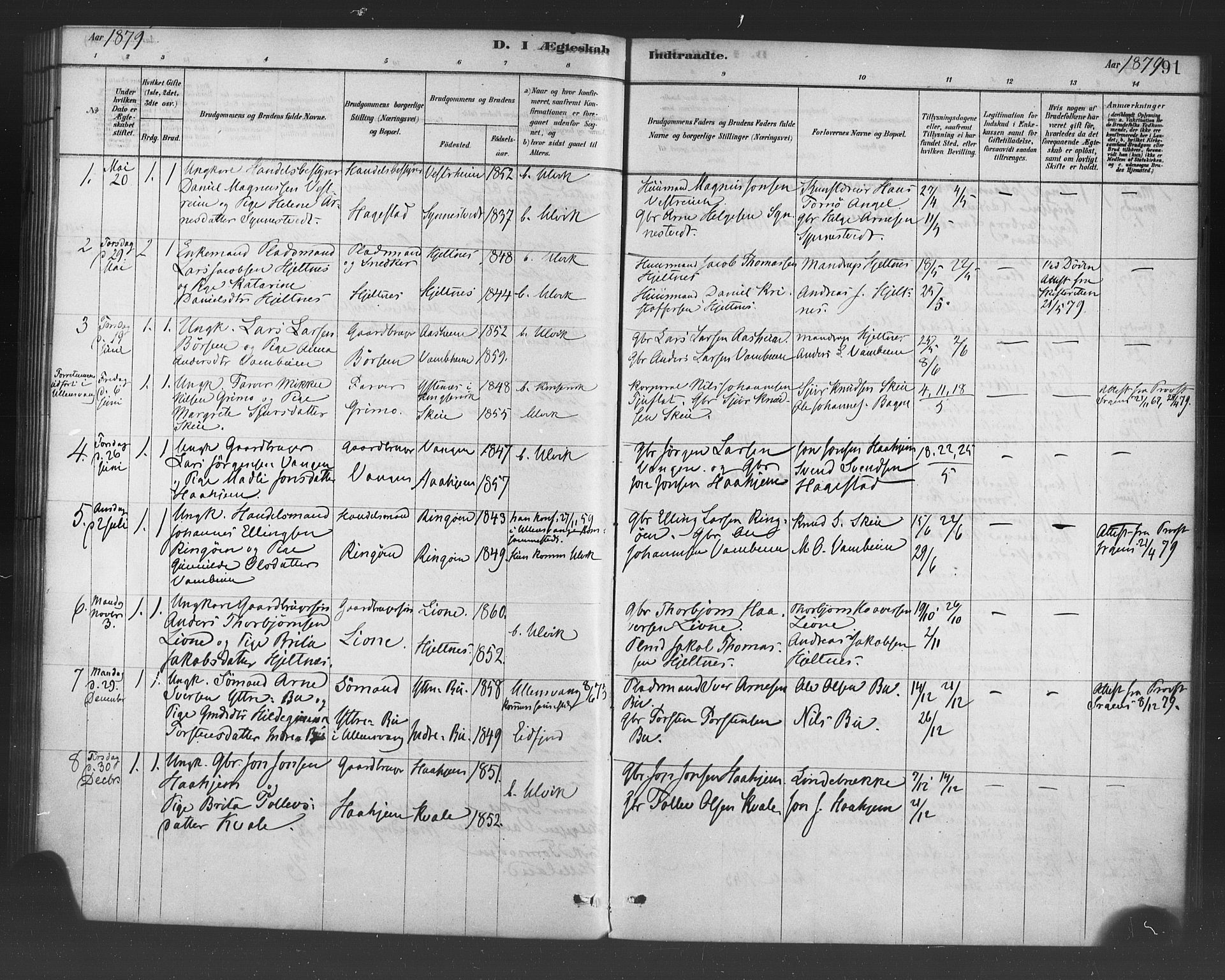 Ulvik sokneprestembete, AV/SAB-A-78801/H/Haa: Parish register (official) no. B 1, 1878-1897, p. 91