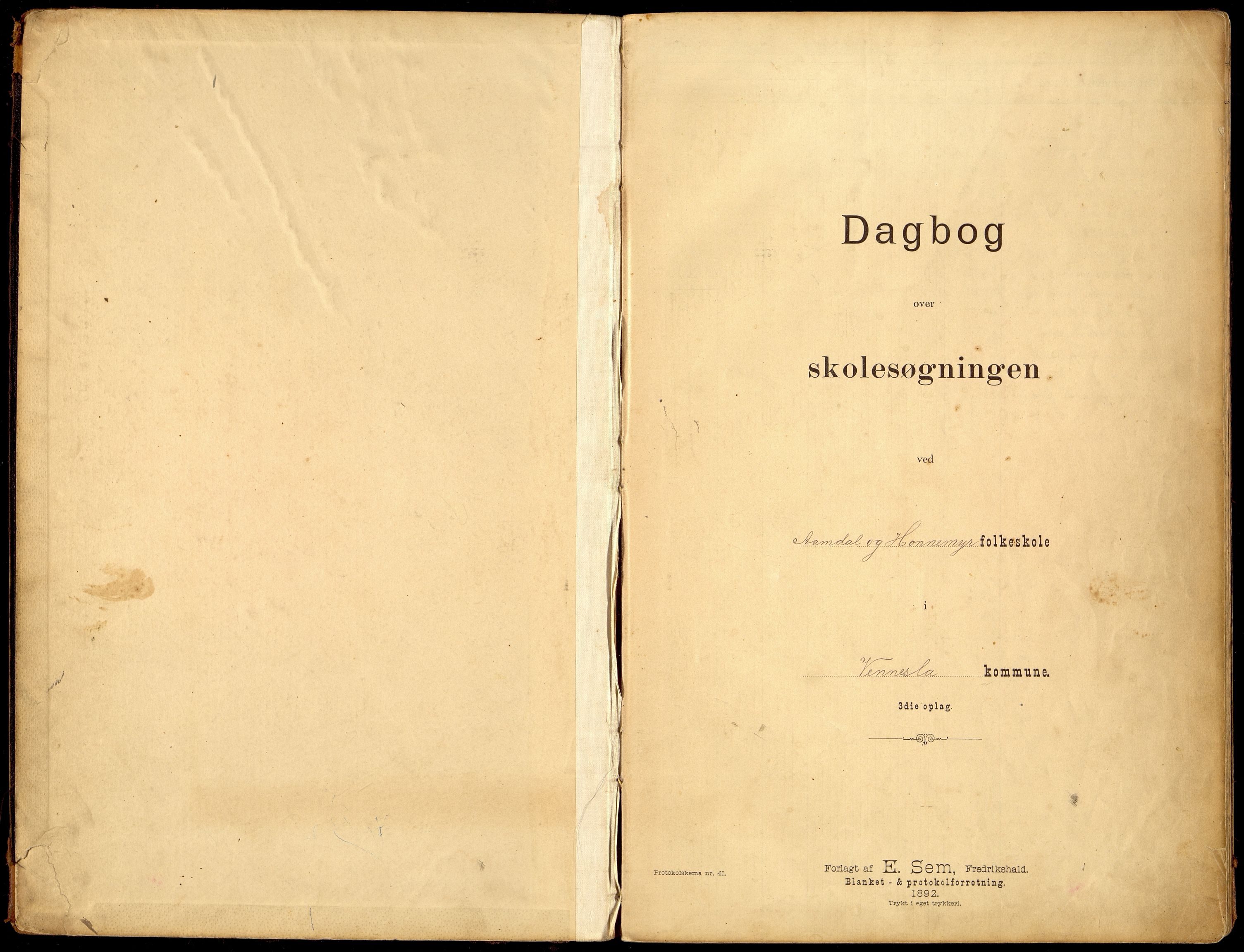 Vennesla kommune - Samkom Skole, IKAV/1014VG551/I/L0001: Dagbok, 1894-1911