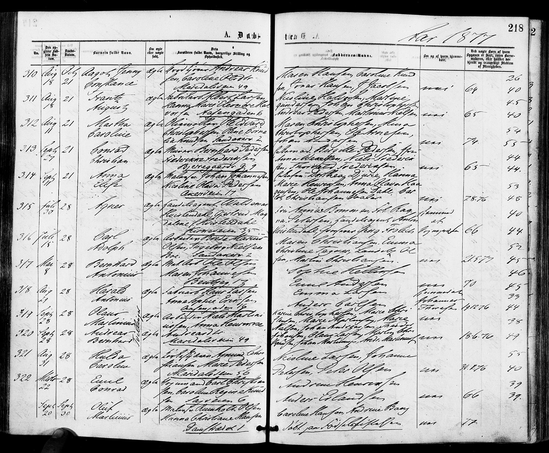 Gamle Aker prestekontor Kirkebøker, AV/SAO-A-10617a/F/L0004: Parish register (official) no. 4, 1872-1879, p. 218