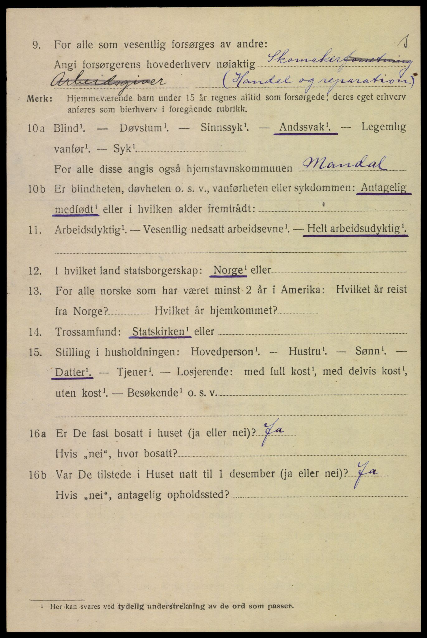 SAK, 1920 census for Mandal, 1920, p. 9150