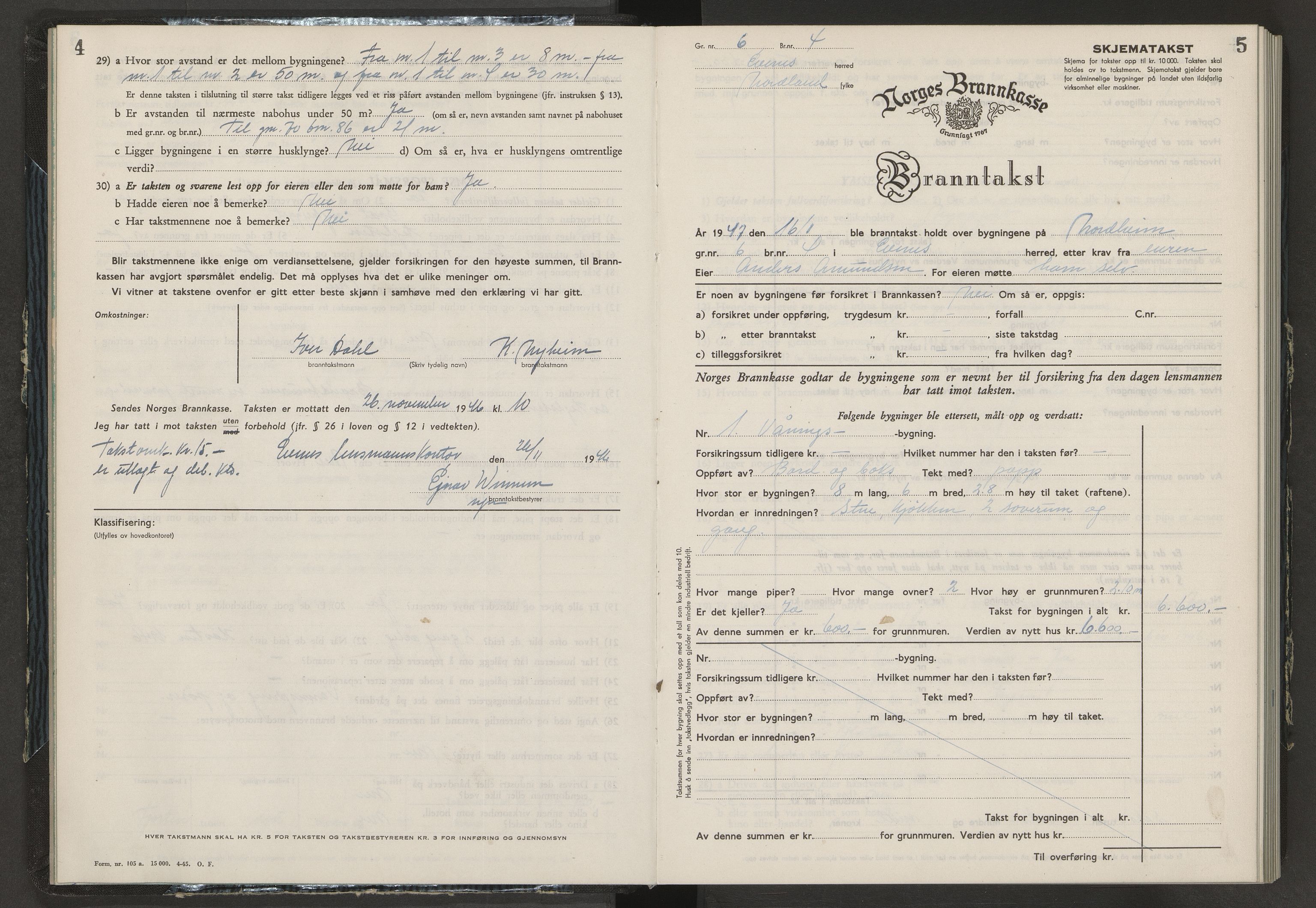 Evenes lensmannskontor, AV/SAT-A-5684/1/12/12b/L0021: Branntakstprotokoll-skjema, 1946-1956