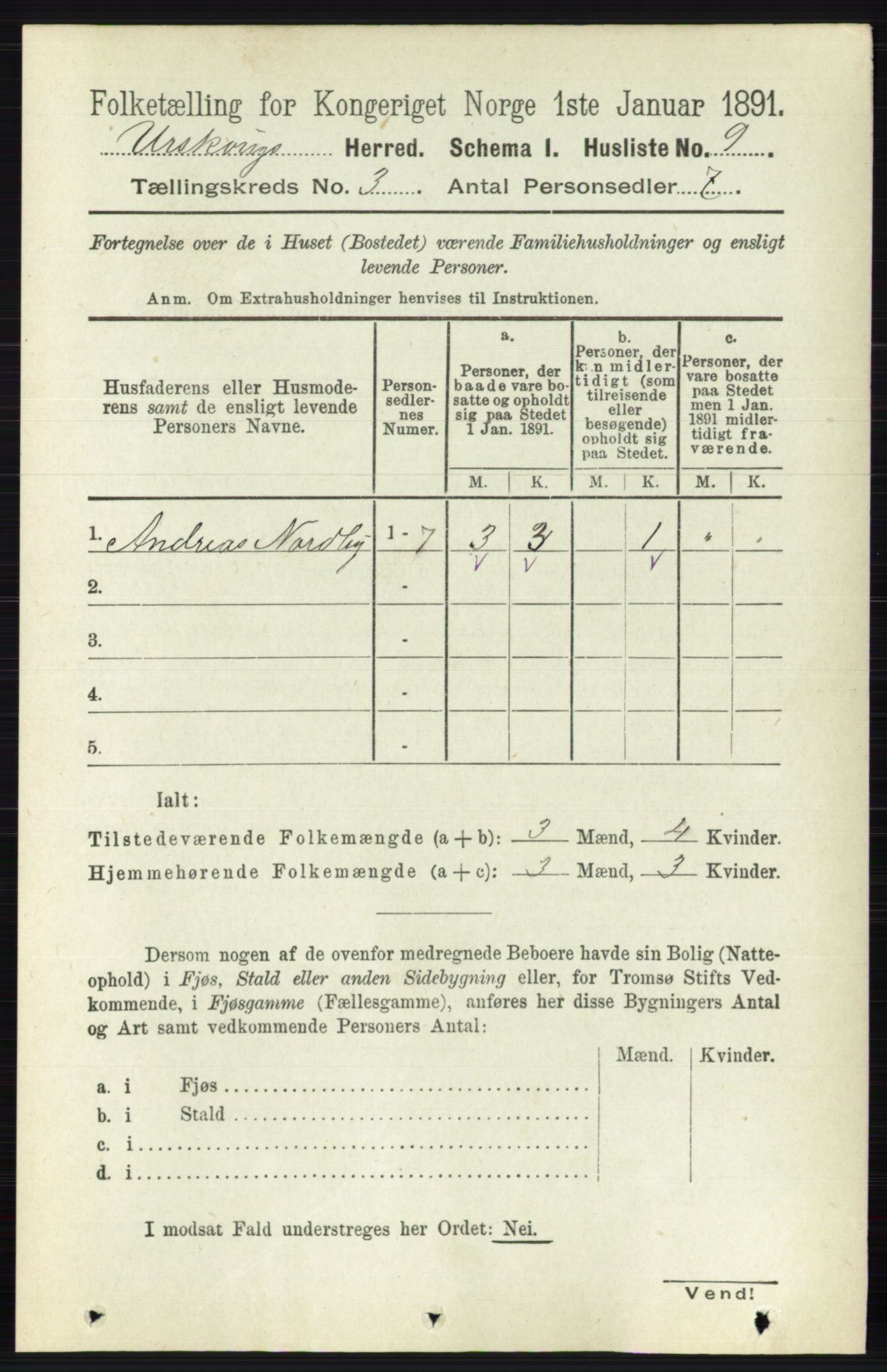 RA, 1891 census for 0224 Aurskog, 1891, p. 366