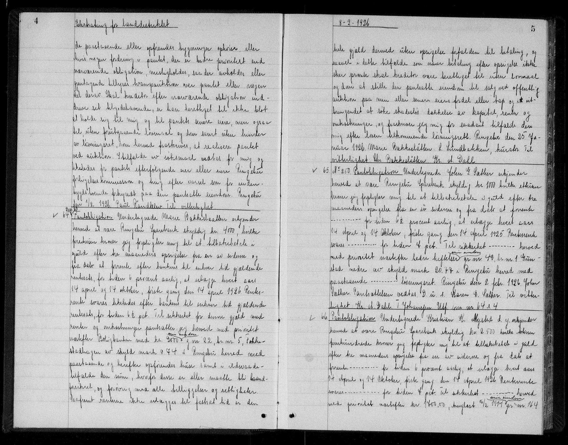 Sør-Gudbrandsdal tingrett, AV/SAH-TING-004/H/Hb/Hbb/L0013: Mortgage book no. II 13, 1926-1926, p. 4-5