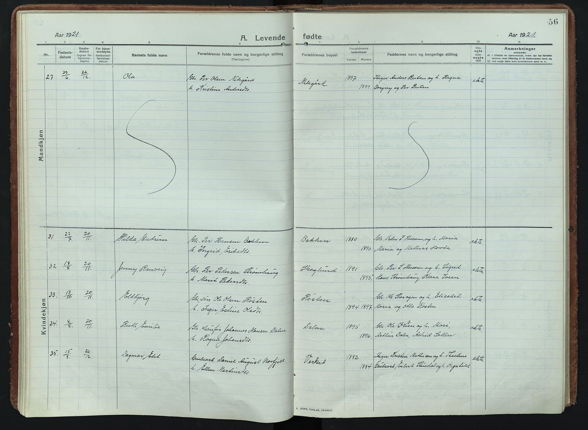 Alvdal prestekontor, AV/SAH-PREST-060/H/Ha/Haa/L0005: Parish register (official) no. 5, 1913-1930, p. 56