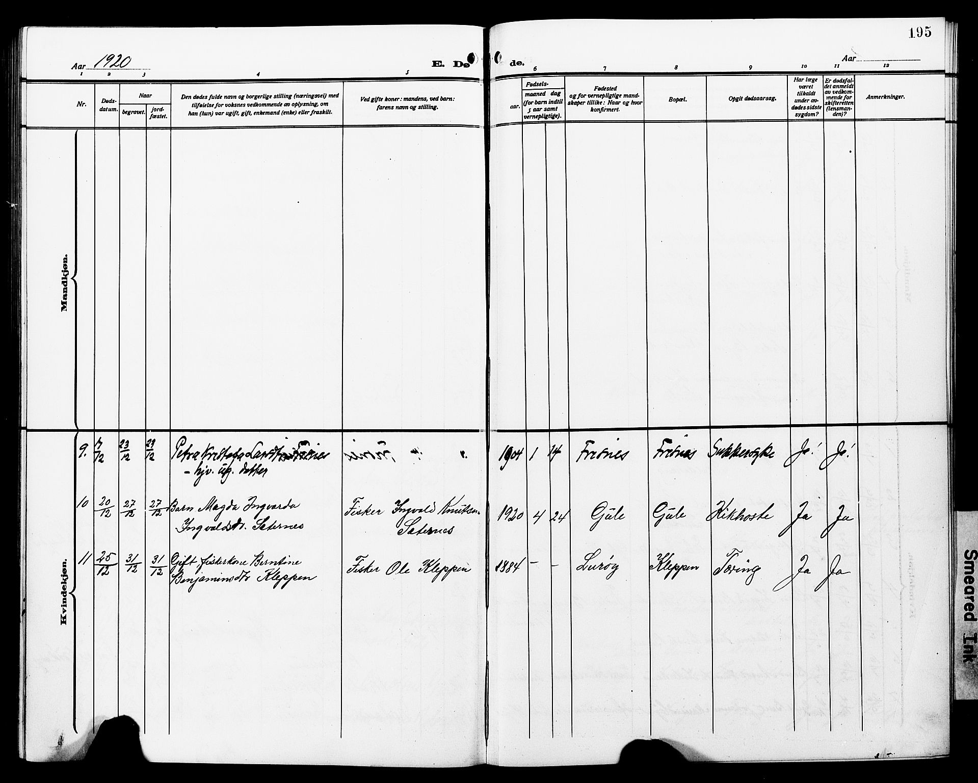 Ministerialprotokoller, klokkerbøker og fødselsregistre - Møre og Romsdal, SAT/A-1454/566/L0774: Parish register (copy) no. 566C03, 1910-1929, p. 195