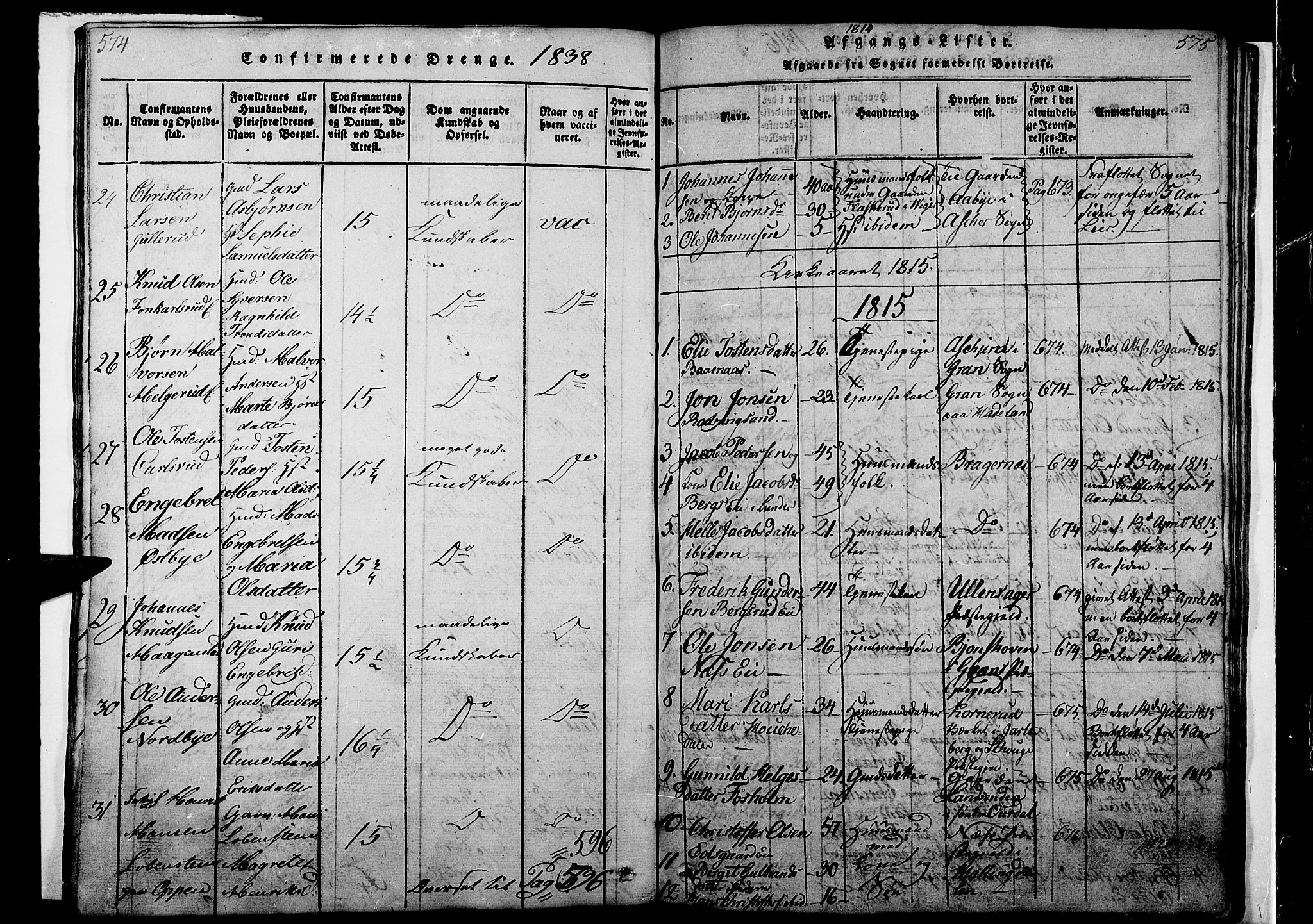 Norderhov kirkebøker, SAKO/A-237/G/Ga/L0003: Parish register (copy) no. I 3 /1, 1814-1876, p. 574-575