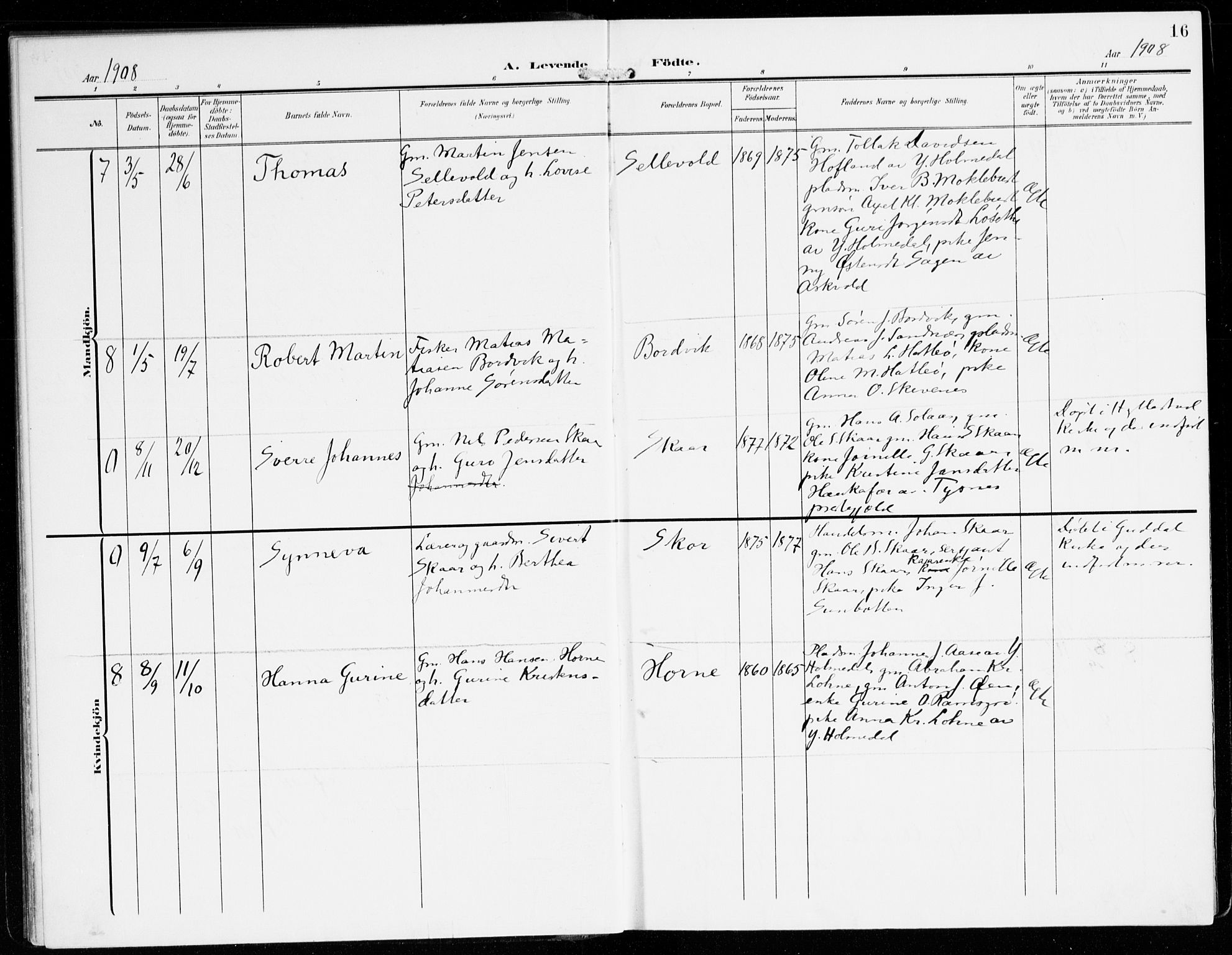 Hyllestad sokneprestembete, AV/SAB-A-80401: Parish register (official) no. D 2, 1905-1919, p. 16