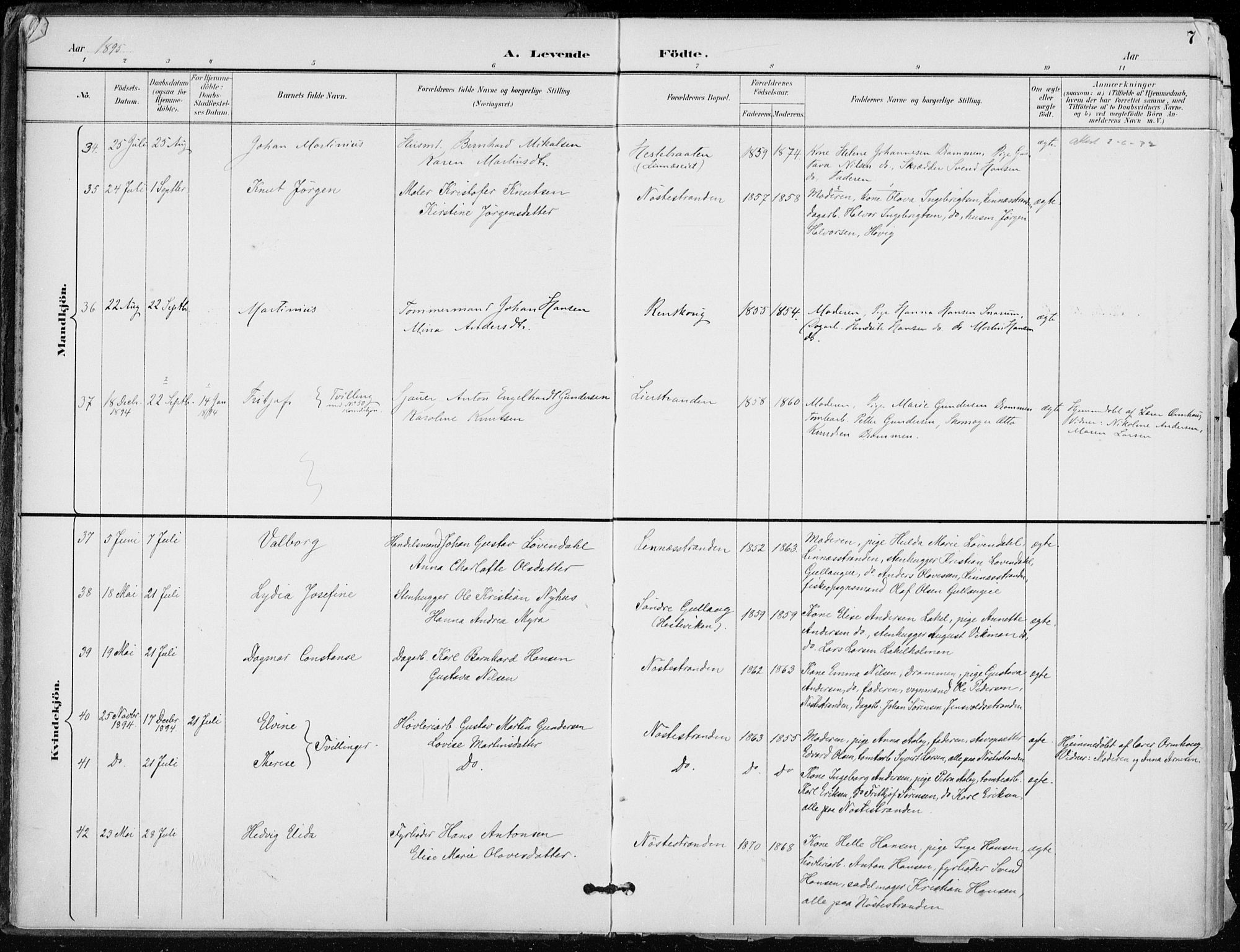 Lier kirkebøker, AV/SAKO-A-230/F/Fa/L0016: Parish register (official) no. I 16, 1895-1900, p. 7