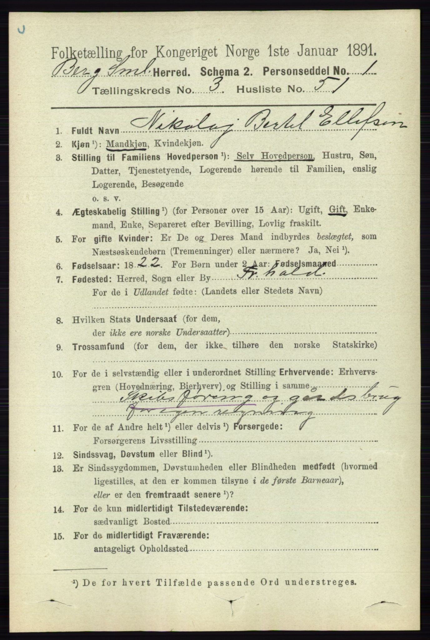 RA, 1891 census for 0116 Berg, 1891, p. 2216