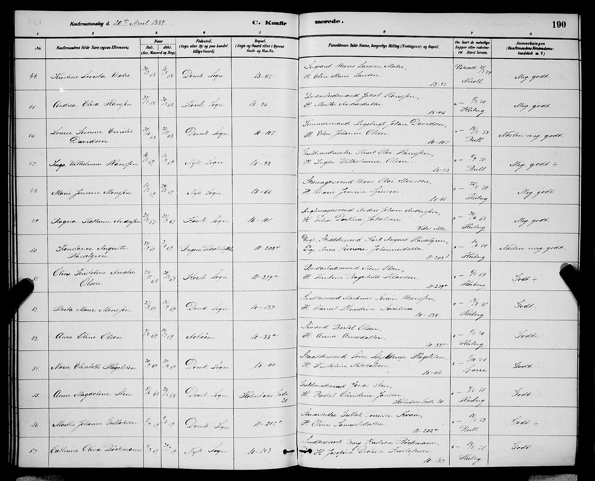 Domkirken sokneprestembete, AV/SAB-A-74801/H/Hab/L0024: Parish register (copy) no. C 4, 1880-1899, p. 190