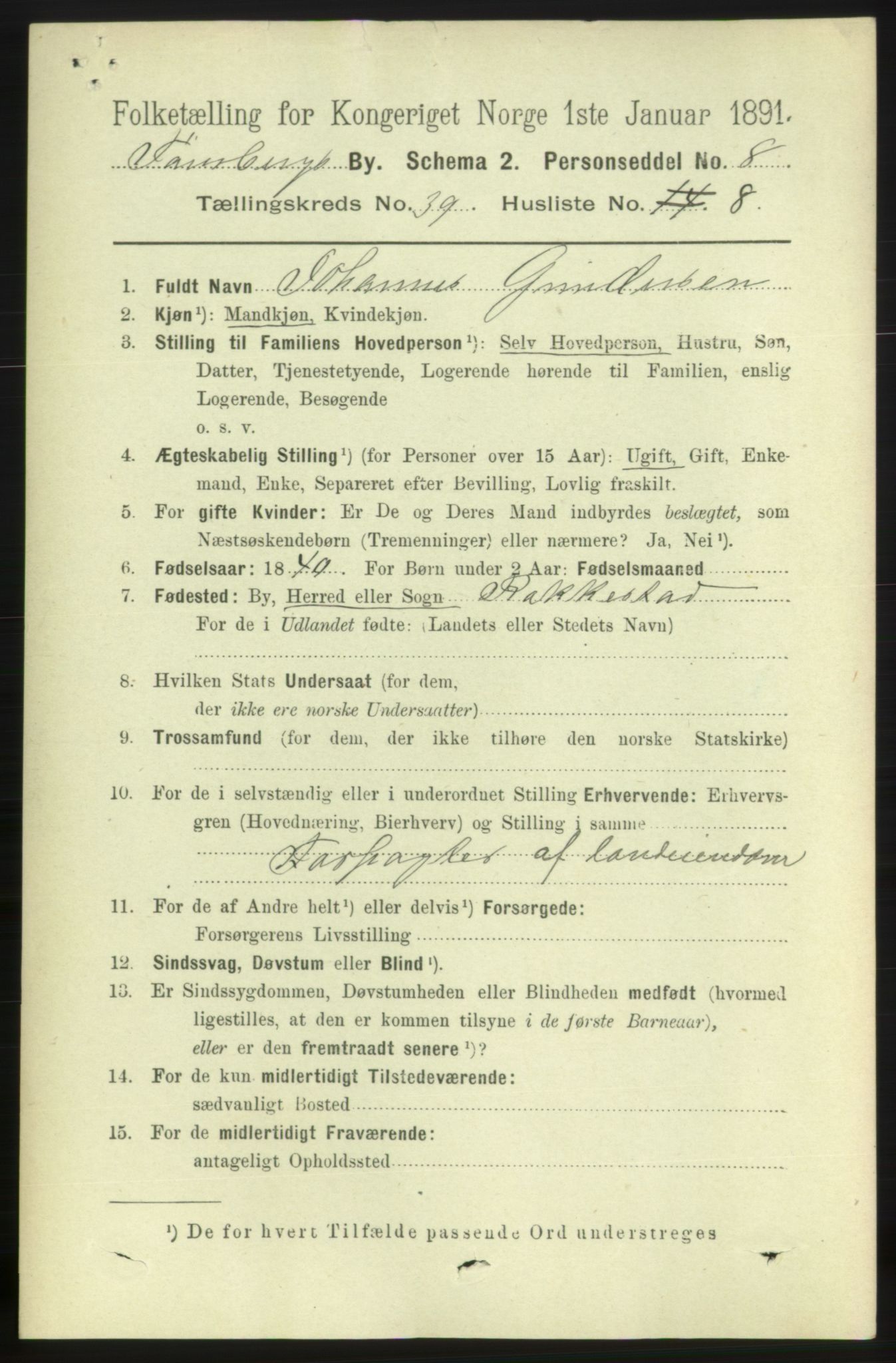 RA, 1891 census for 0705 Tønsberg, 1891, p. 8605