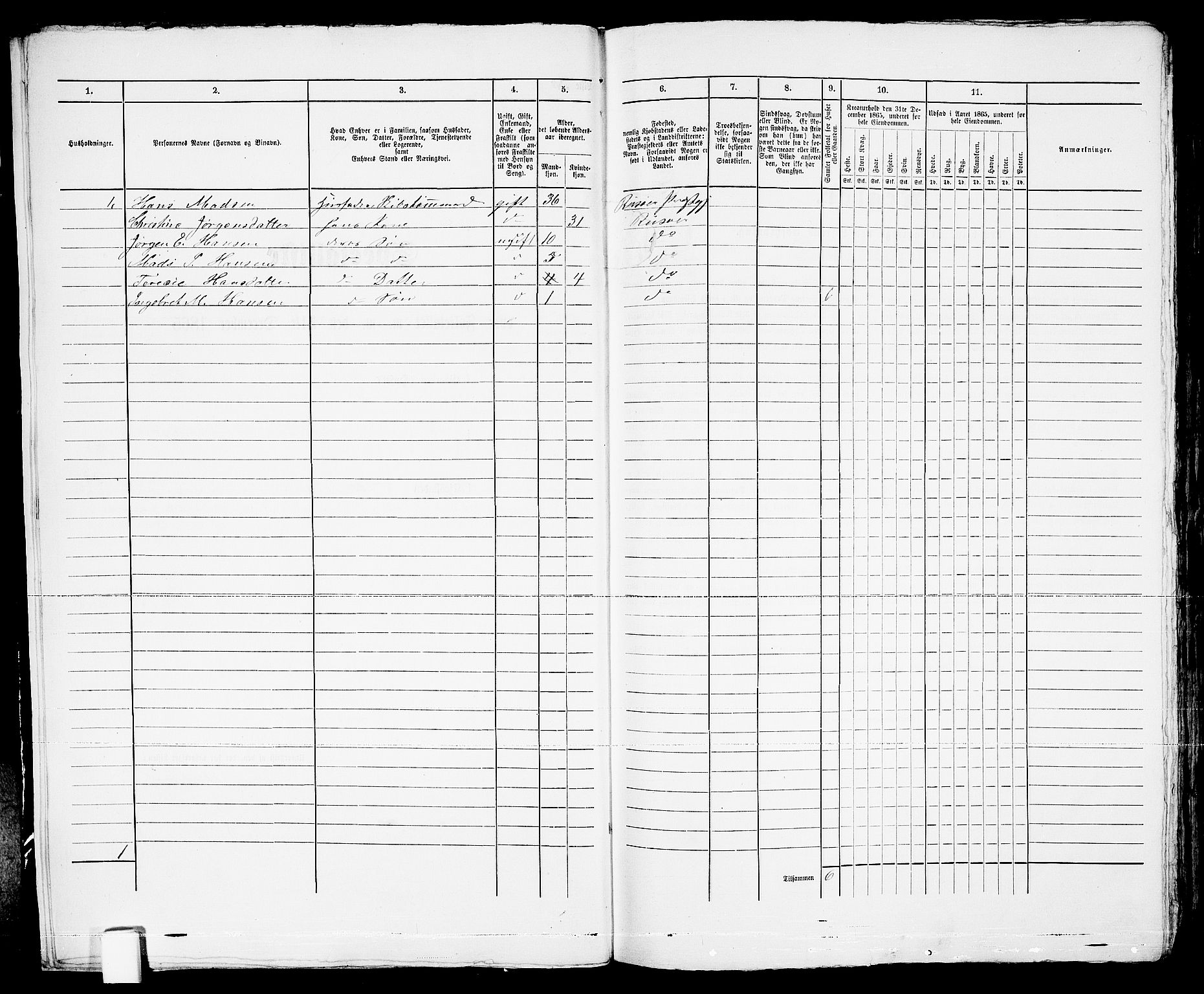 RA, 1865 census for Risør/Risør, 1865, p. 18