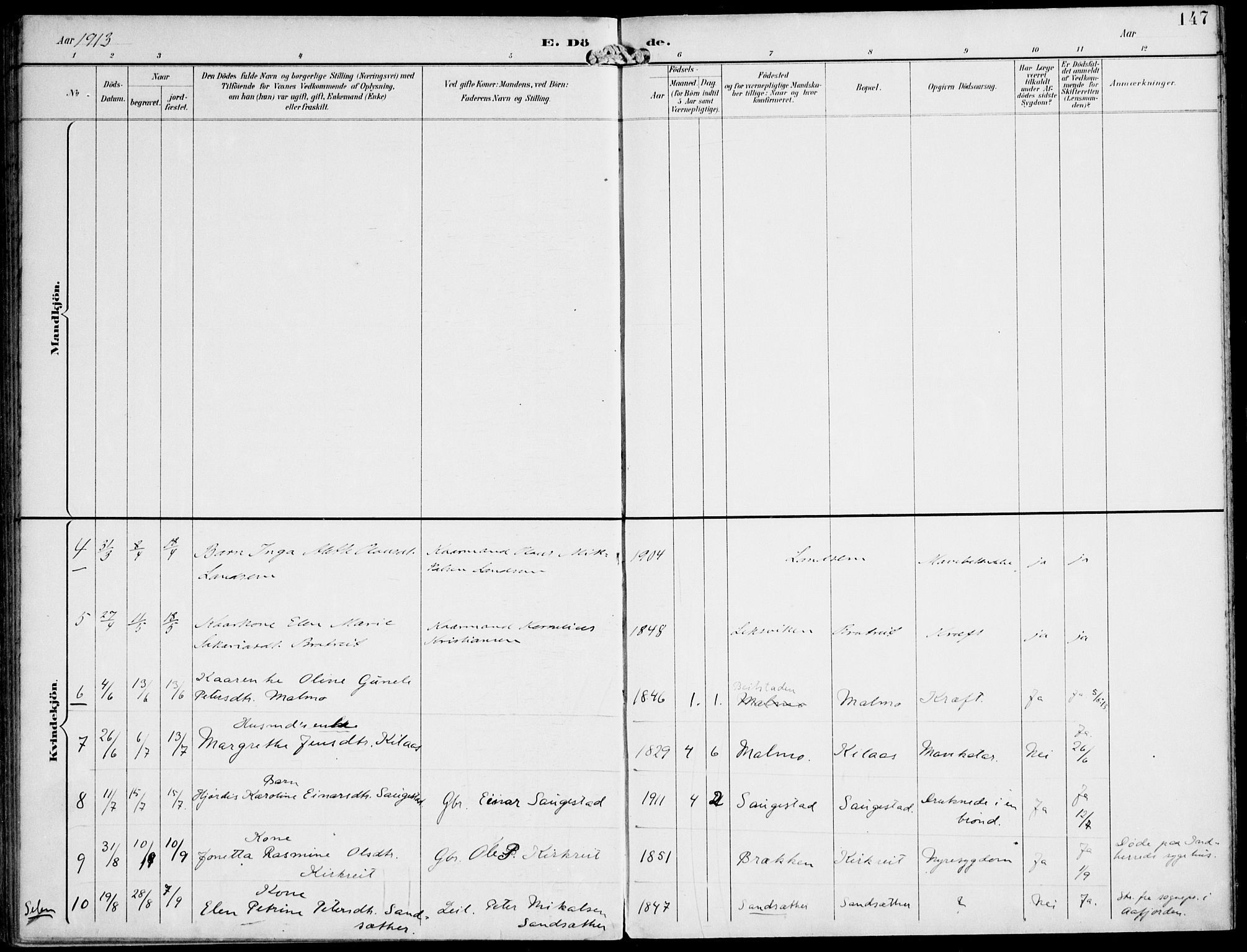 Ministerialprotokoller, klokkerbøker og fødselsregistre - Nord-Trøndelag, SAT/A-1458/745/L0430: Parish register (official) no. 745A02, 1895-1913, p. 147