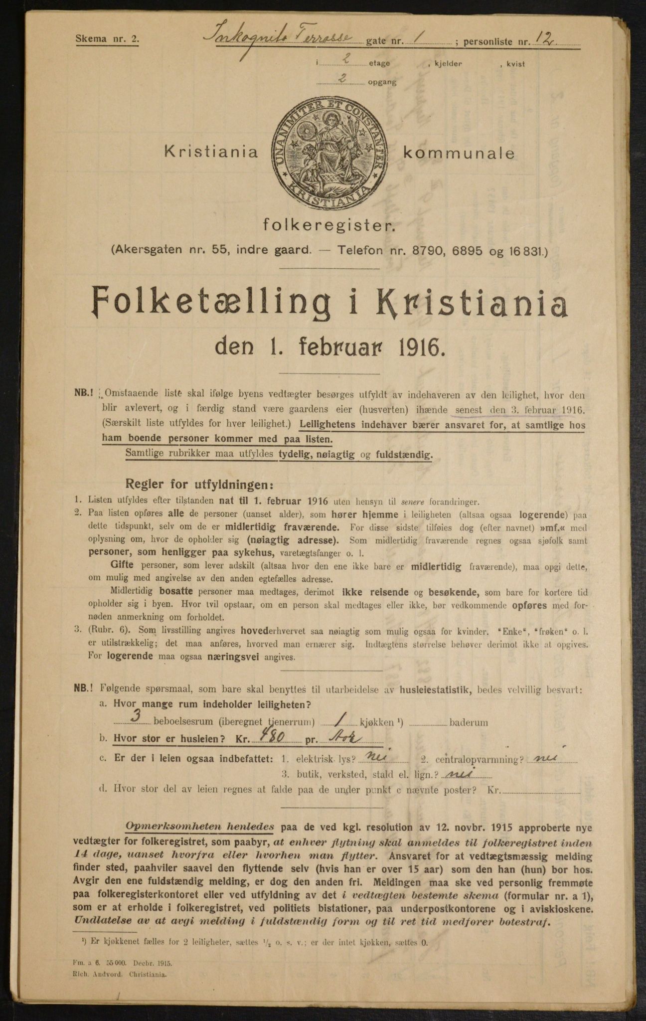 OBA, Municipal Census 1916 for Kristiania, 1916, p. 45302