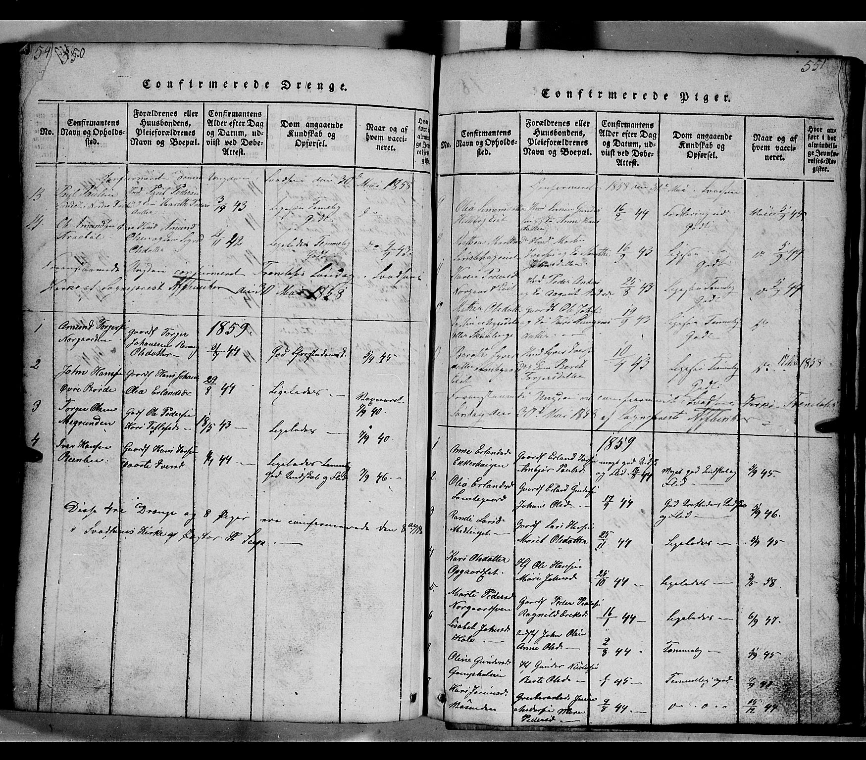 Gausdal prestekontor, SAH/PREST-090/H/Ha/Hab/L0002: Parish register (copy) no. 2, 1818-1874, p. 550-551