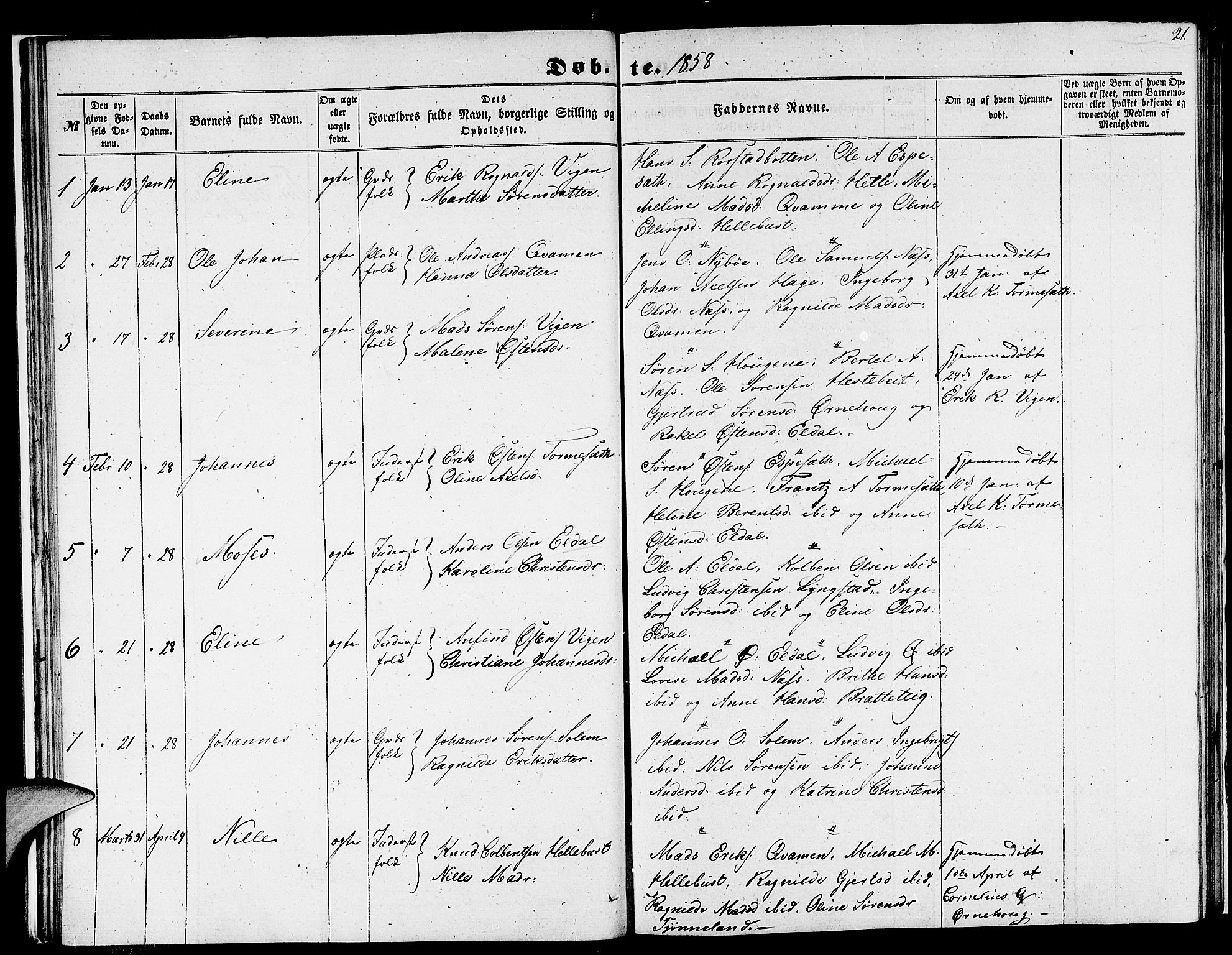 Gaular sokneprestembete, AV/SAB-A-80001/H/Hab: Parish register (copy) no. C 1, 1853-1877, p. 21