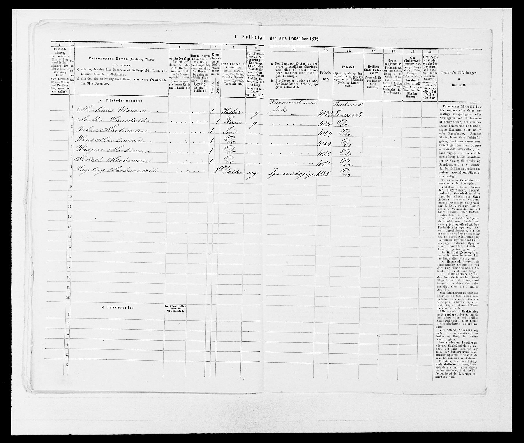 SAB, 1875 census for 1263P Lindås, 1875, p. 227