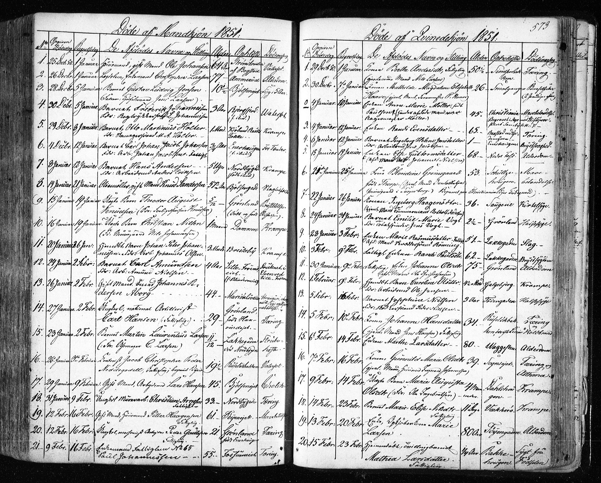 Aker prestekontor kirkebøker, AV/SAO-A-10861/F/L0019: Parish register (official) no. 19, 1842-1852, p. 573