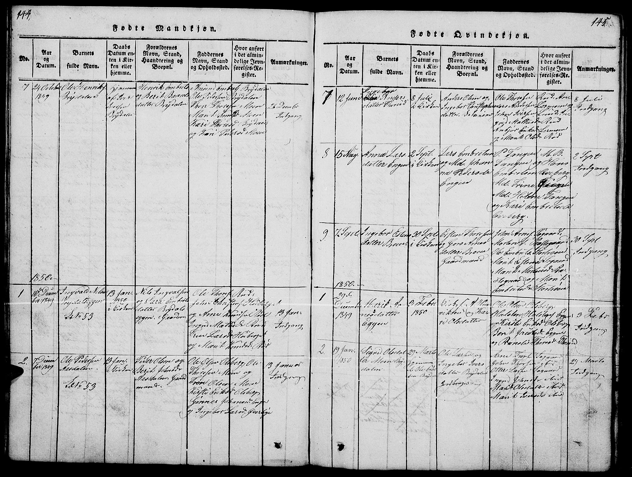 Tynset prestekontor, SAH/PREST-058/H/Ha/Hab/L0004: Parish register (copy) no. 4, 1814-1879, p. 144-145
