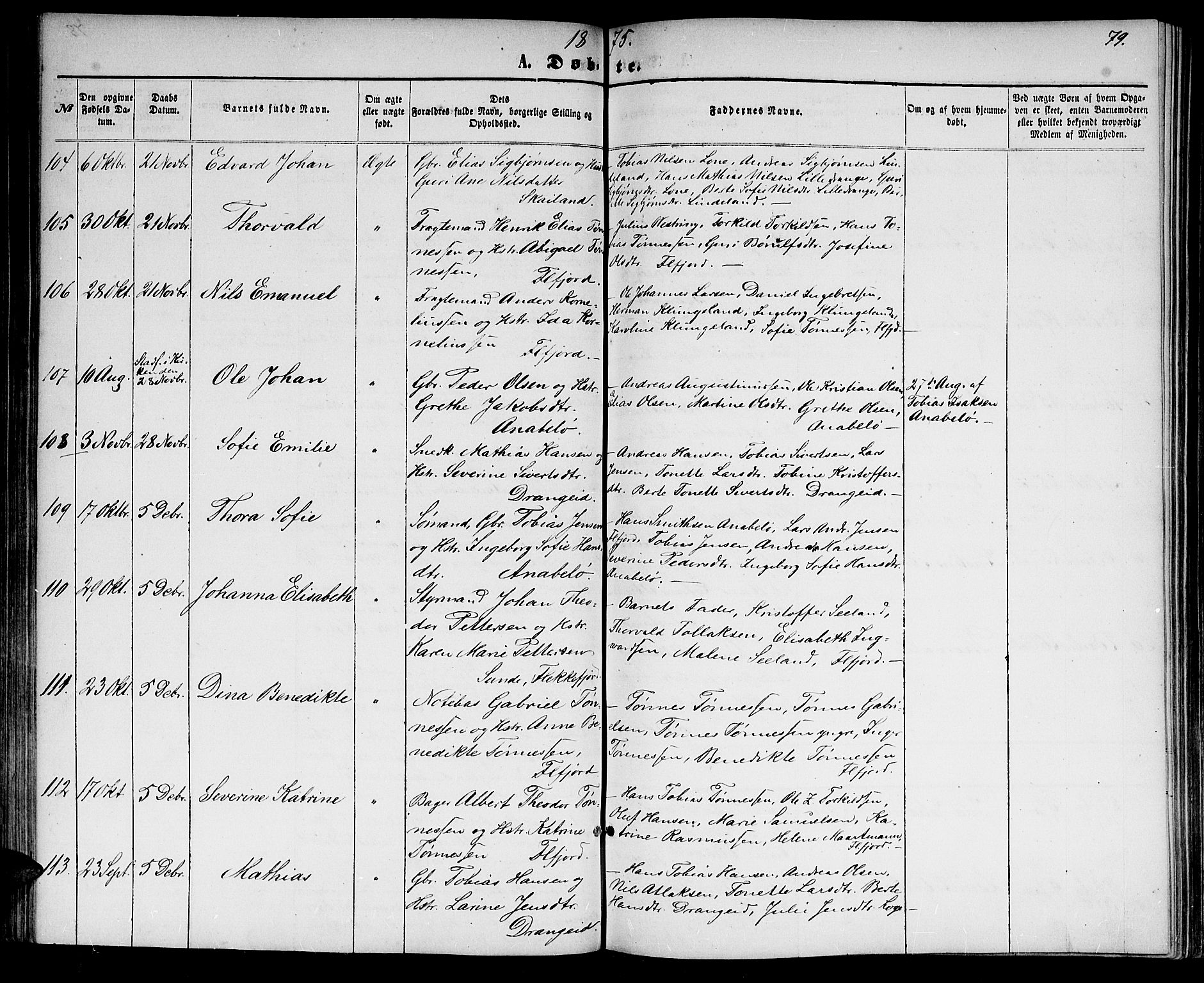 Flekkefjord sokneprestkontor, SAK/1111-0012/F/Fb/Fbc/L0006: Parish register (copy) no. B 6, 1866-1879, p. 79