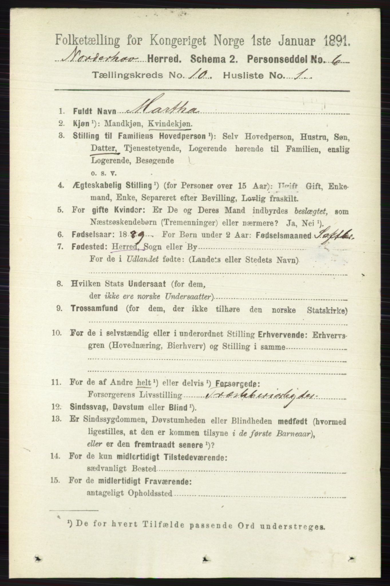 RA, 1891 census for 0613 Norderhov, 1891, p. 7518