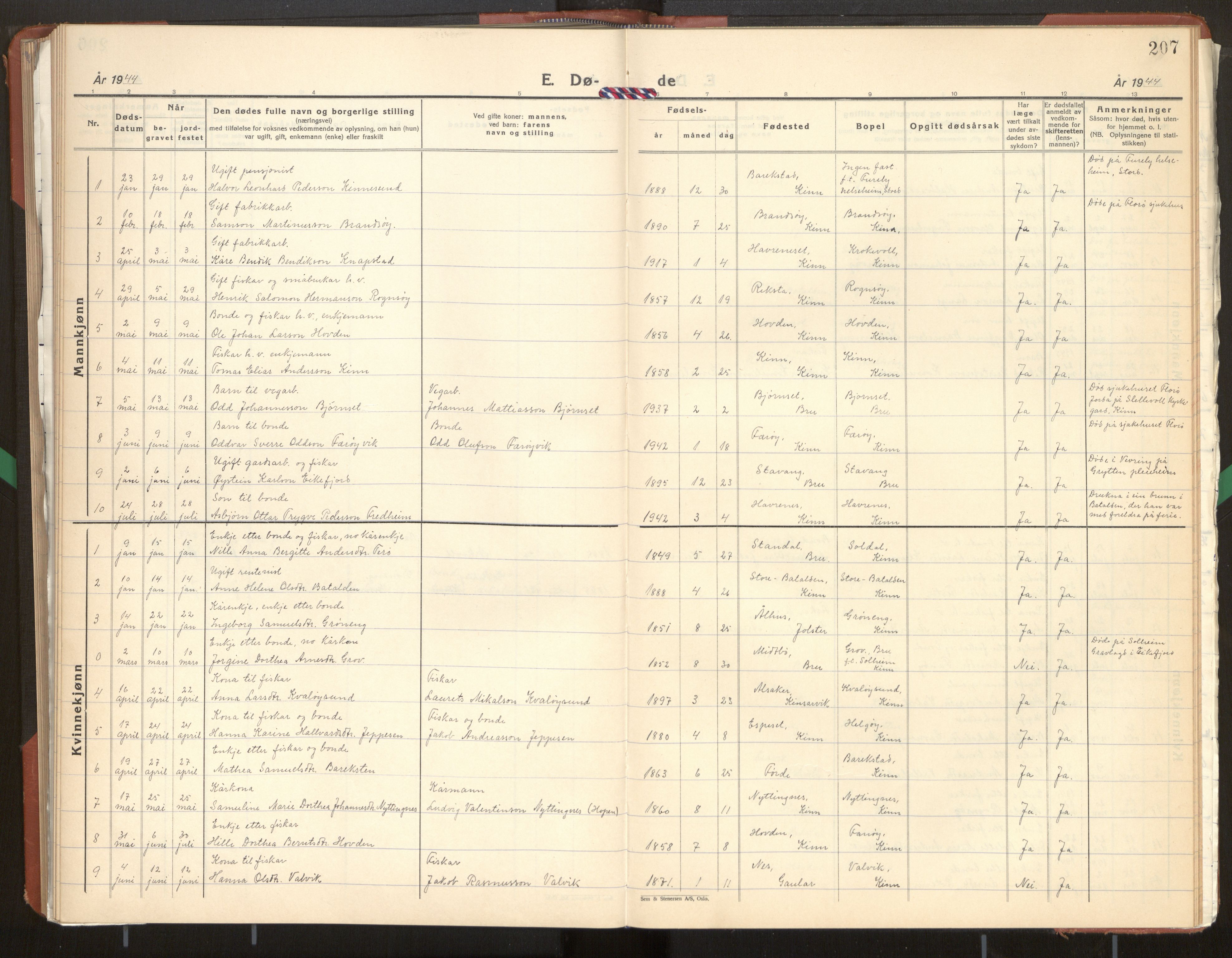 Kinn sokneprestembete, AV/SAB-A-80801/H/Hab/Haba/L0003: Parish register (copy) no. A 3, 1939-1960, p. 207