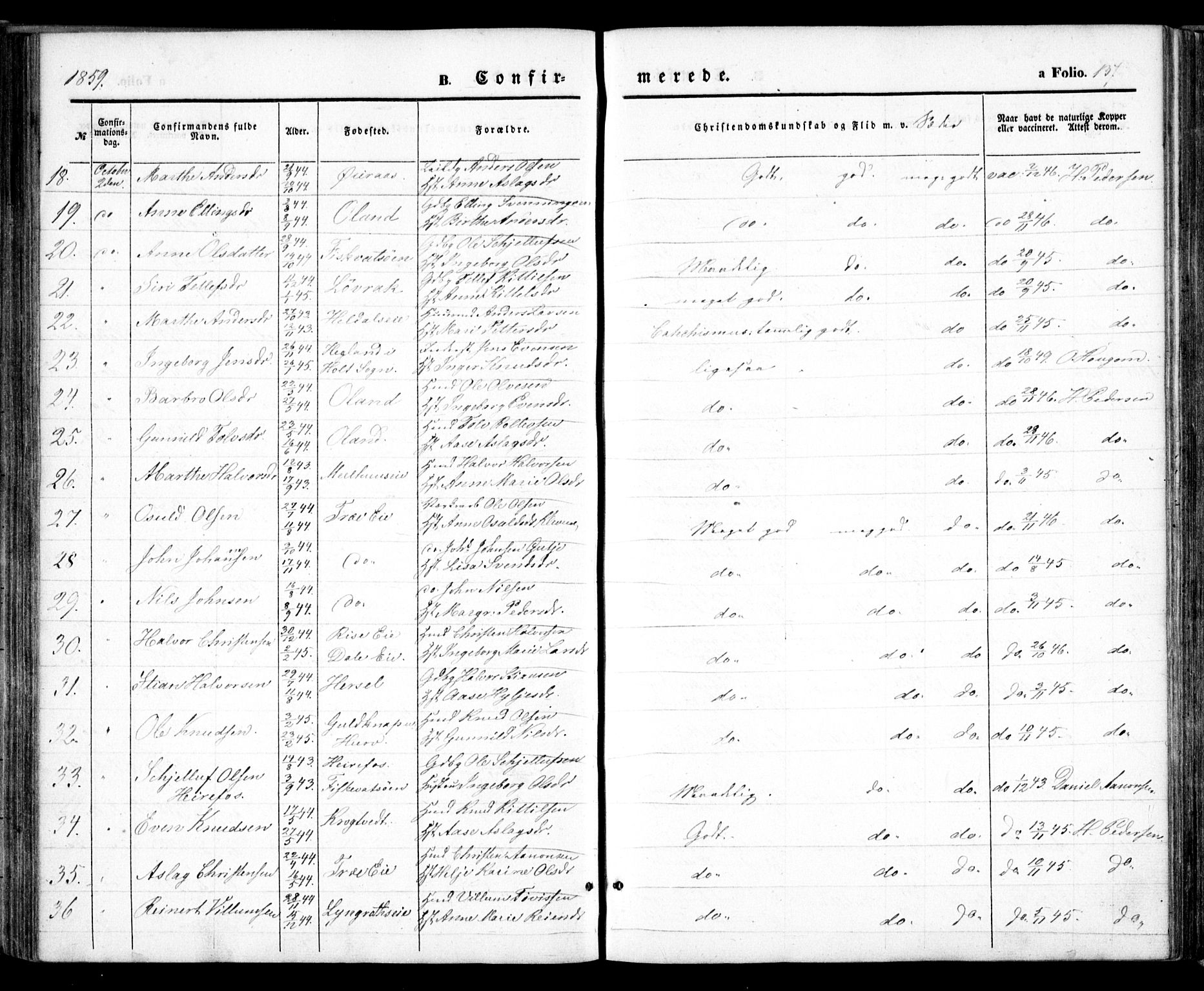 Froland sokneprestkontor, SAK/1111-0013/F/Fa/L0002: Parish register (official) no. A 2, 1845-1863, p. 137