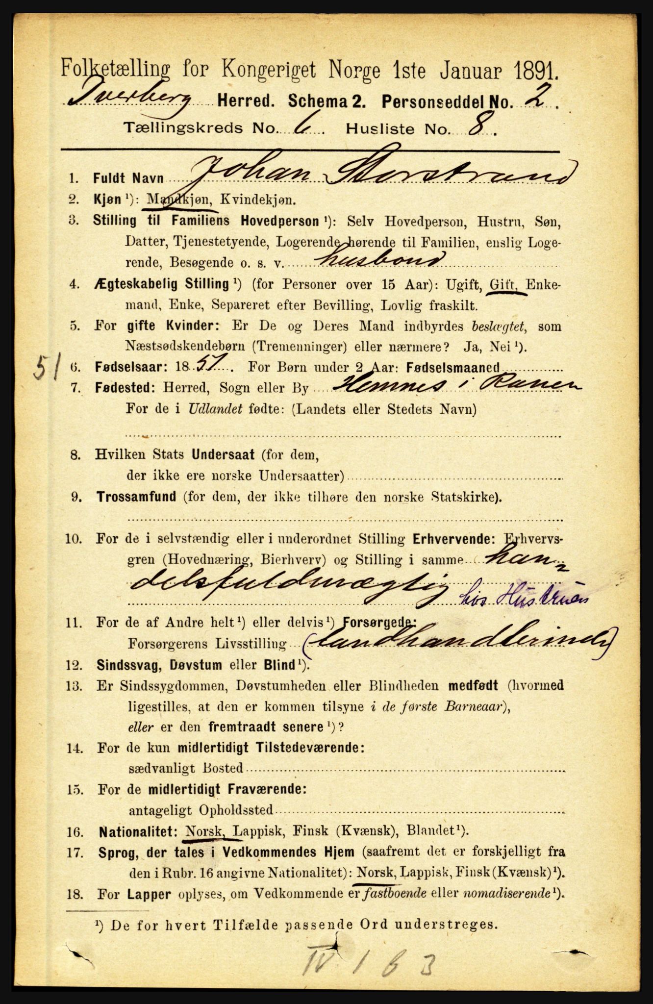 RA, 1891 census for 1872 Dverberg, 1891, p. 2177