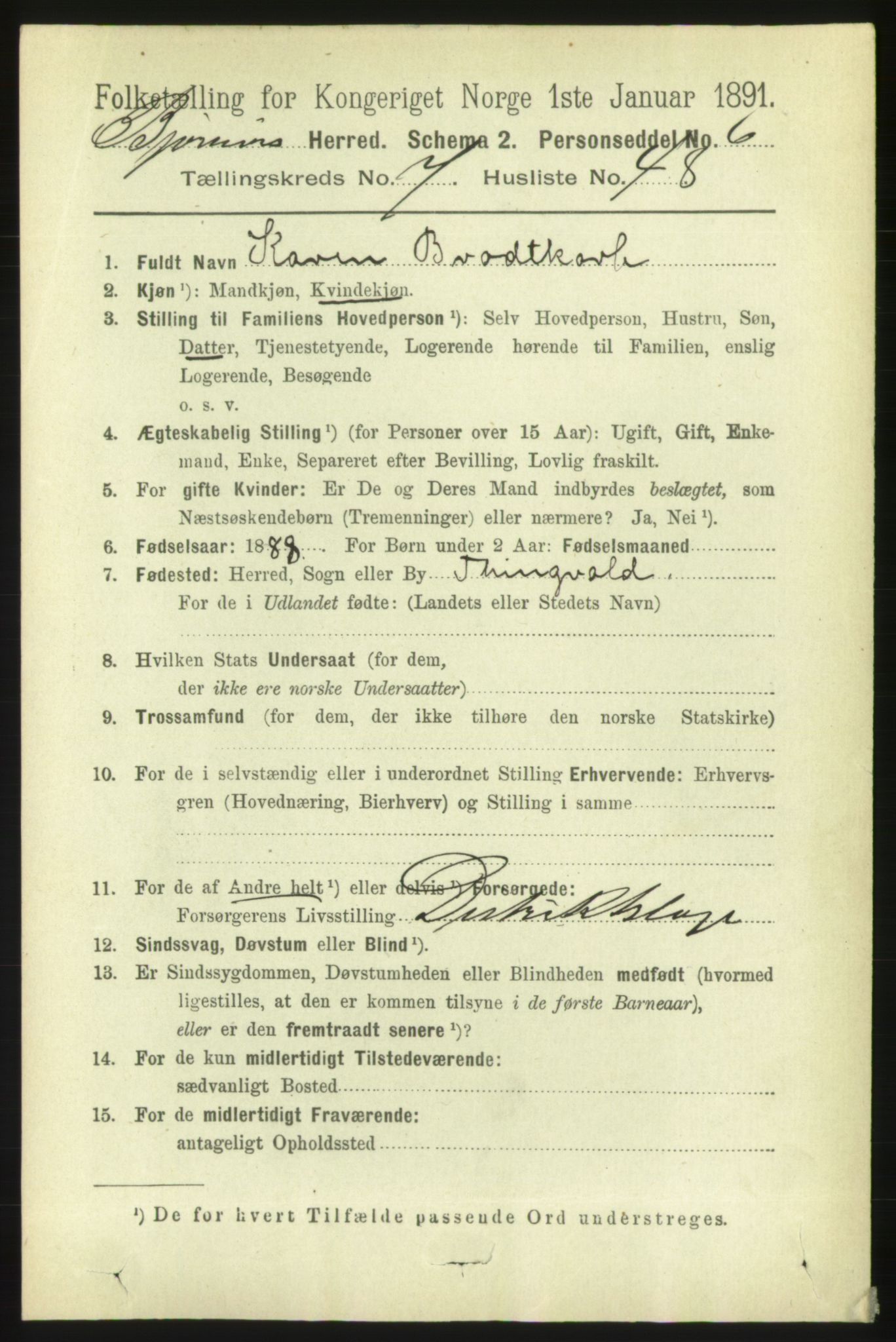 RA, 1891 census for 1632 Bjørnør, 1891, p. 3318