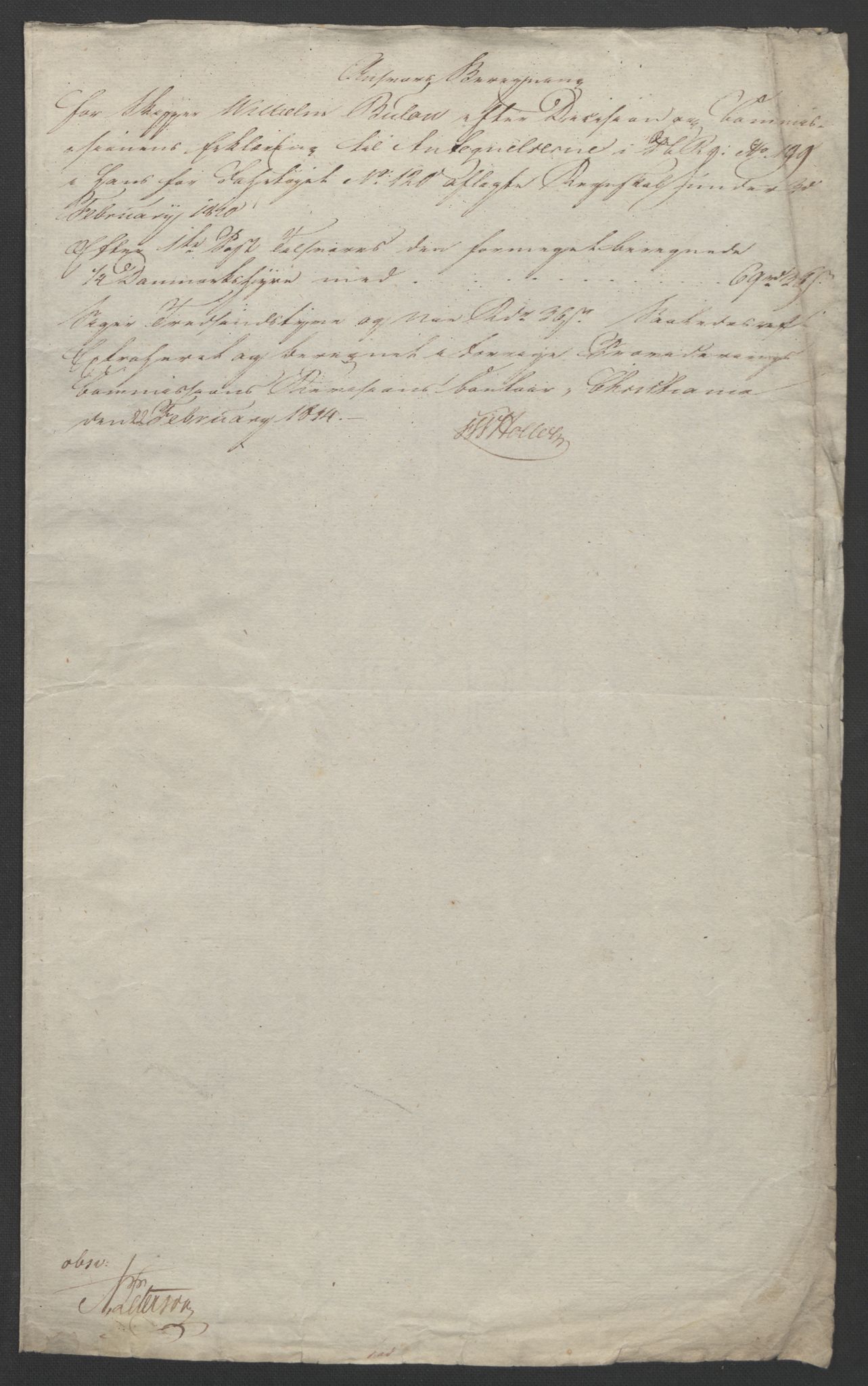 Faye, Andreas, AV/RA-PA-0015/F/Fh/L0026/0003: -- / Breve fra Grev J. H. C. Wedel-Jarlsberg til Chr. Faye angaaende kornprovideringen 1809-1810 og 1822. Brev fra provideringscommissionen til Jac. Aall og Chr. Faye 1808-1815. Jfr. IX 12 og 58-59, p. 117