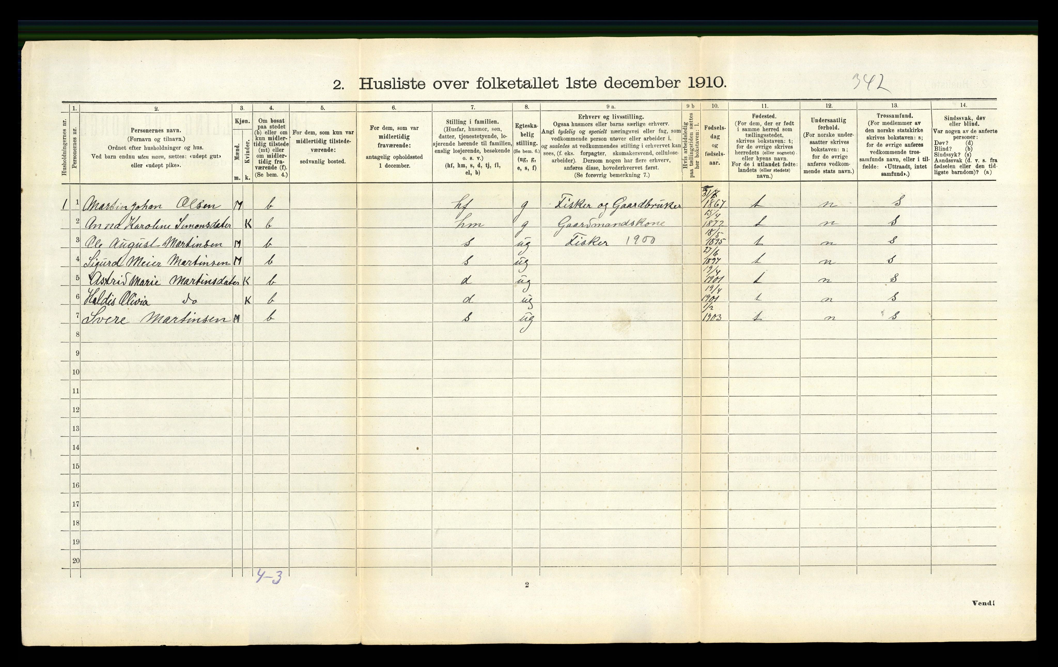 RA, 1910 census for Steigen, 1910, p. 334