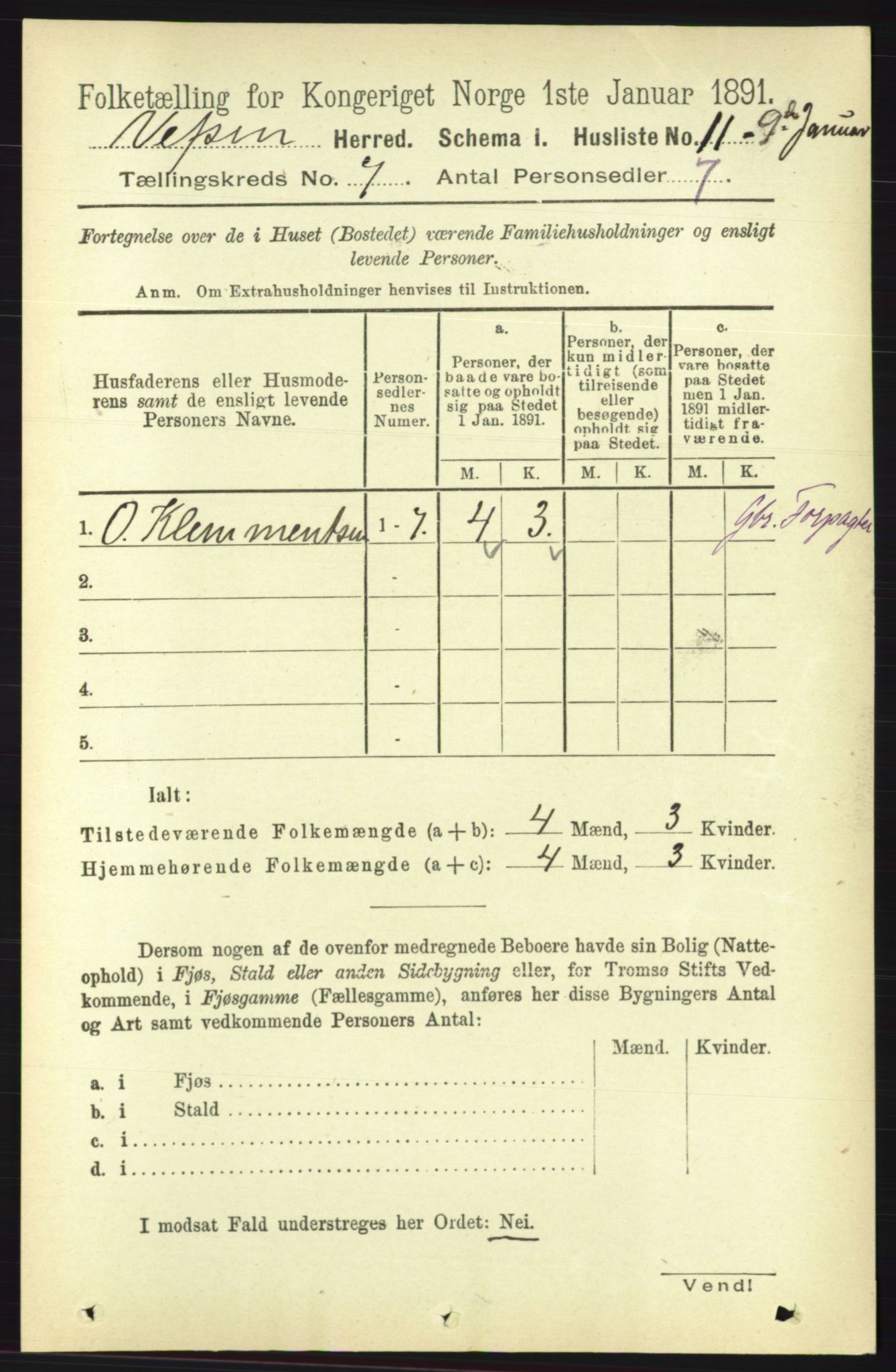 RA, 1891 census for 1824 Vefsn, 1891, p. 3583