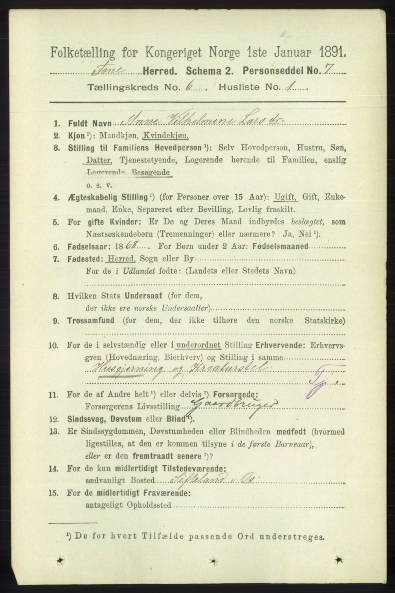 RA, 1891 census for 1249 Fana, 1891, p. 2566